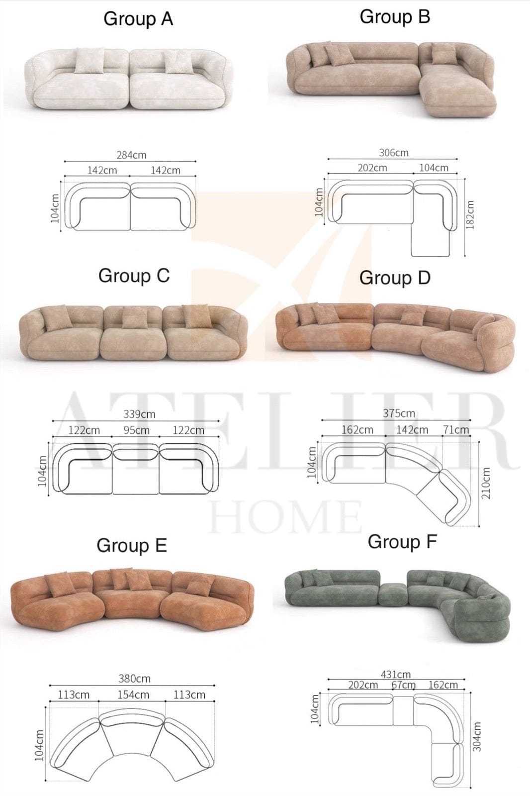 Home Atelier Gayle Sectional Curve Sofa