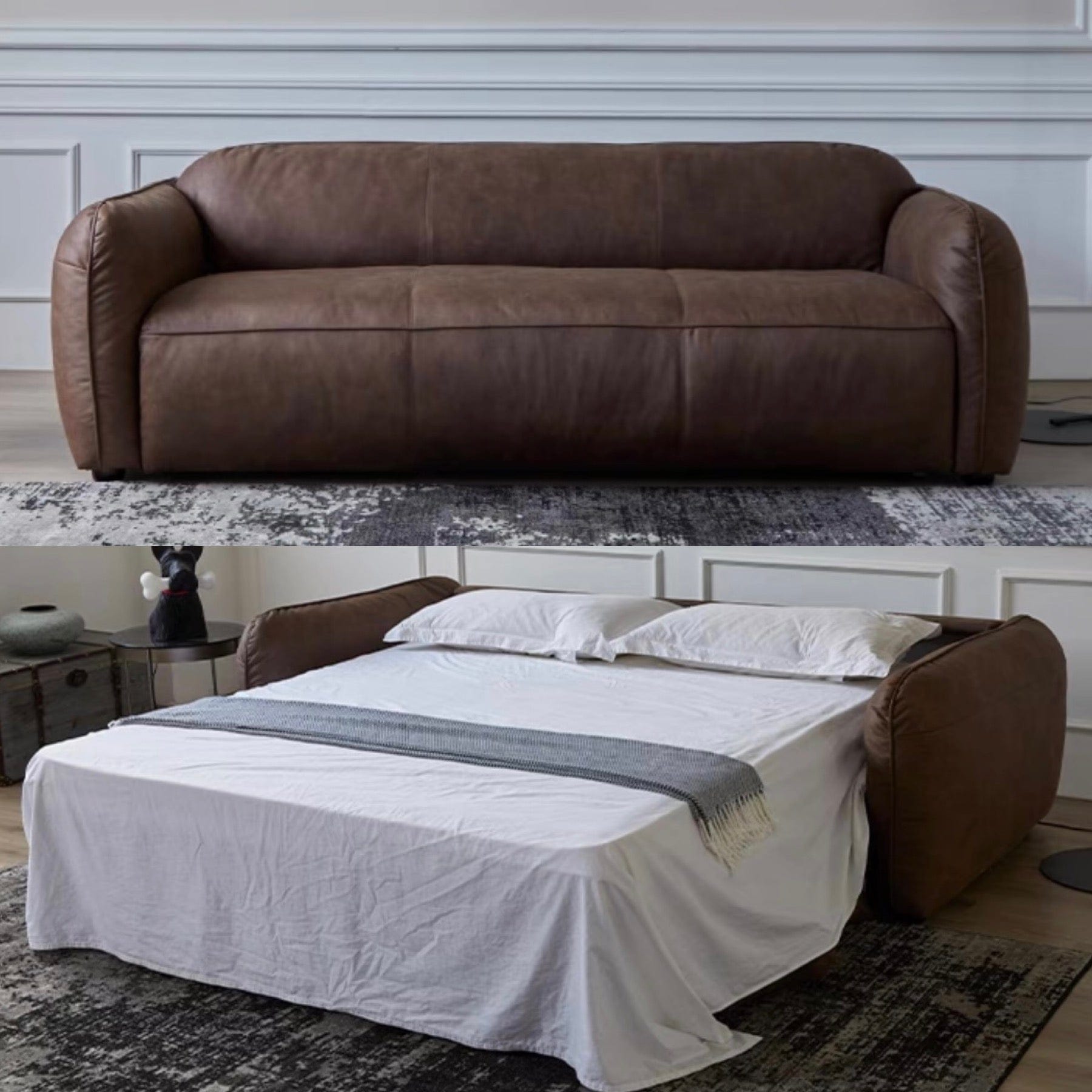 Home Atelier George Foldable Leather Sofa Bed with Mattress