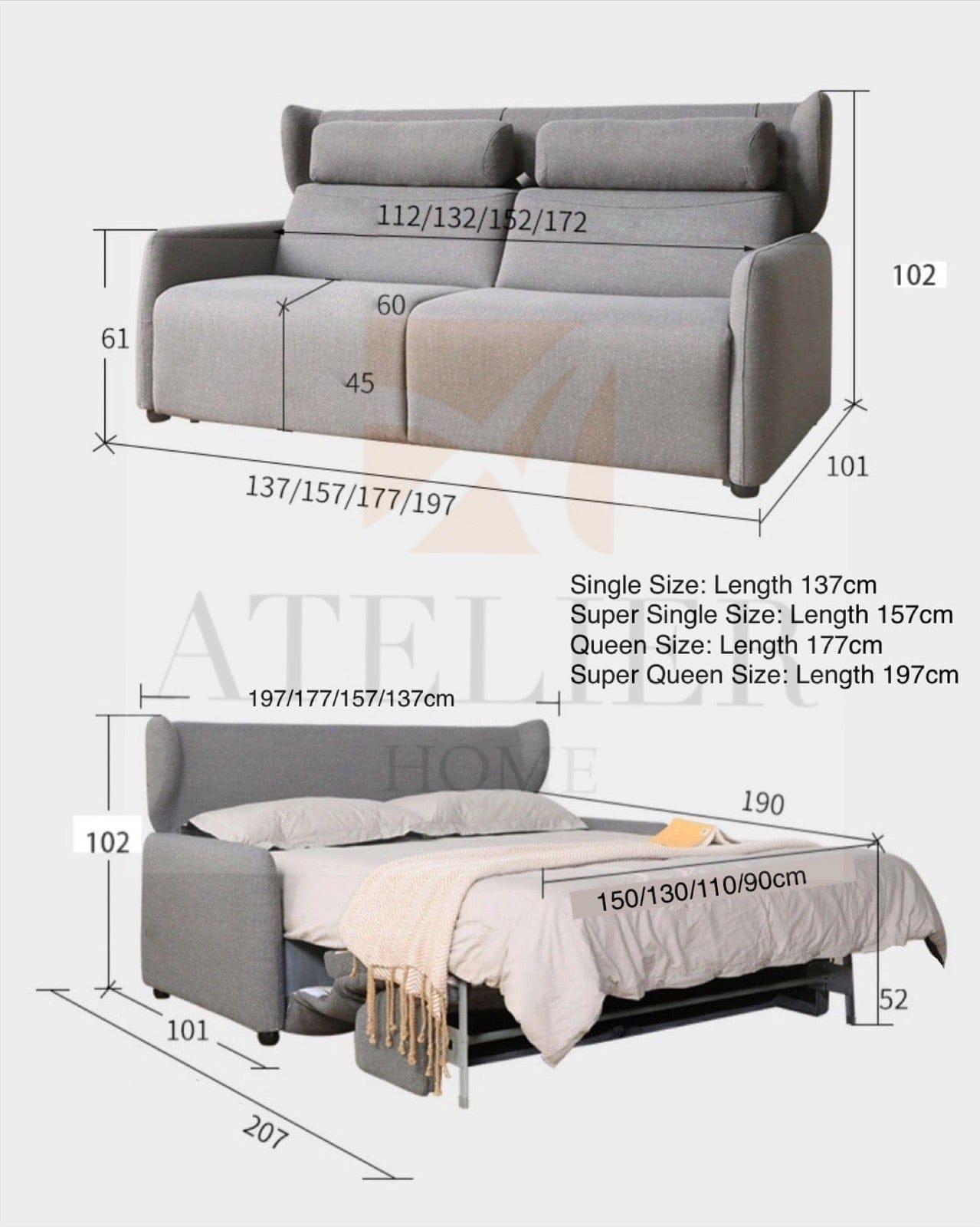 Home Atelier Gisella Scratch Resistant Foldable Sofa Bed