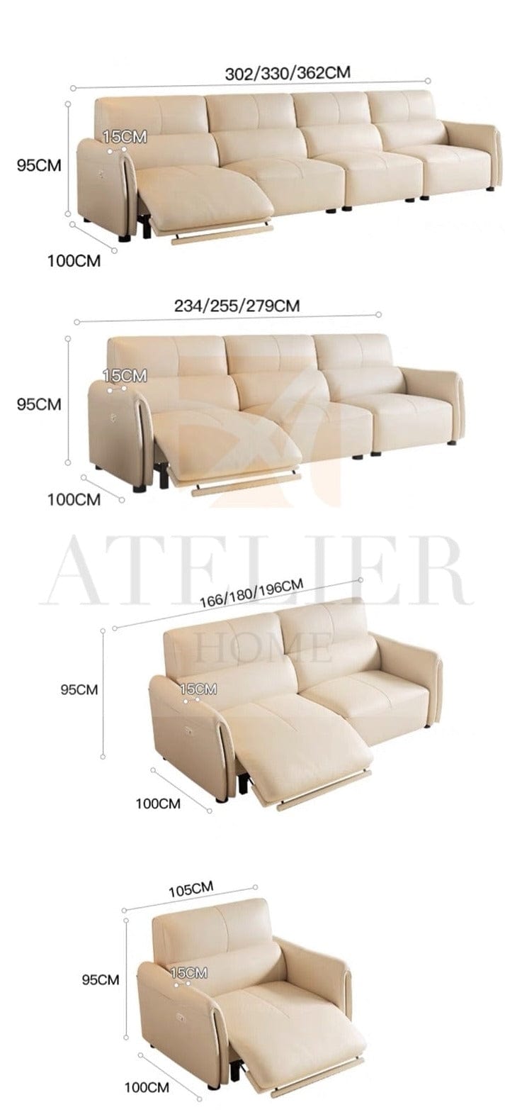 Home Atelier Grecian Leather Electric Recliner Sofa