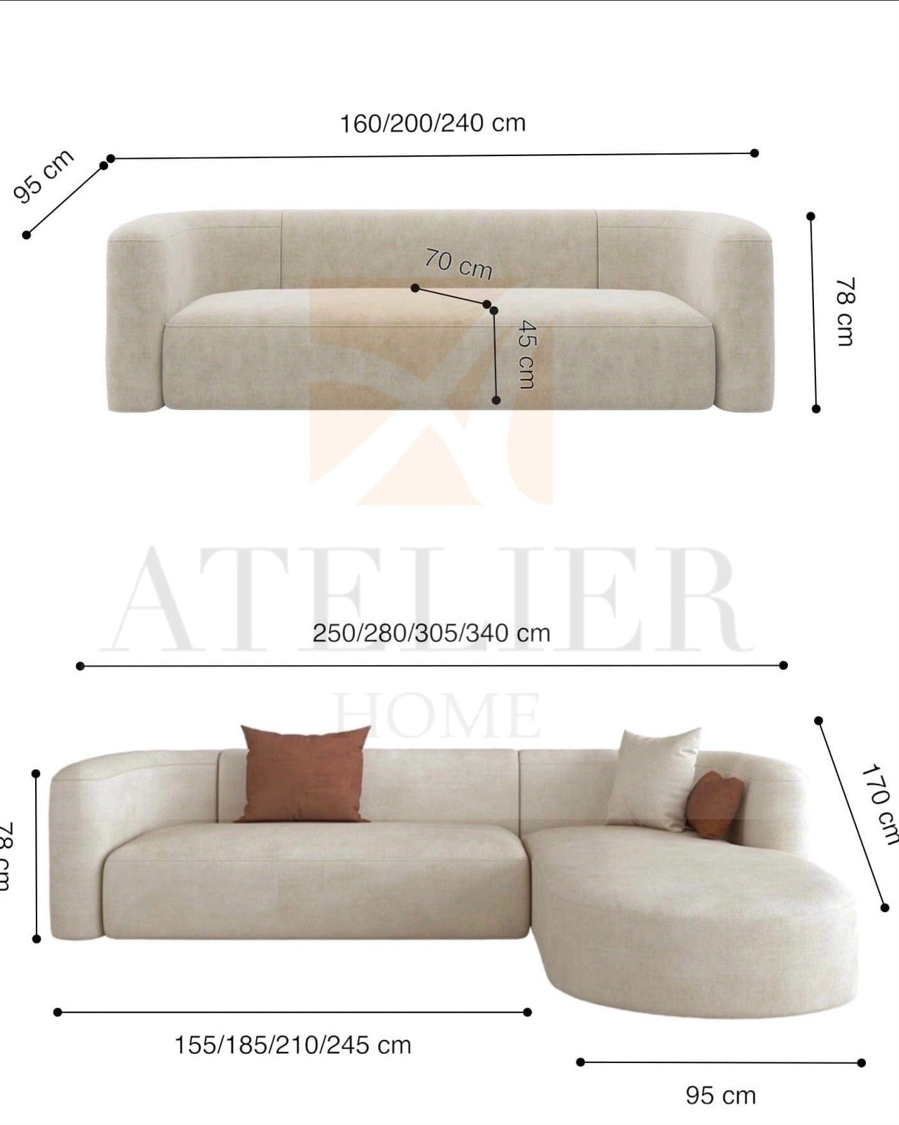 Home Atelier Hampton Scratch Resistant Curve Sofa