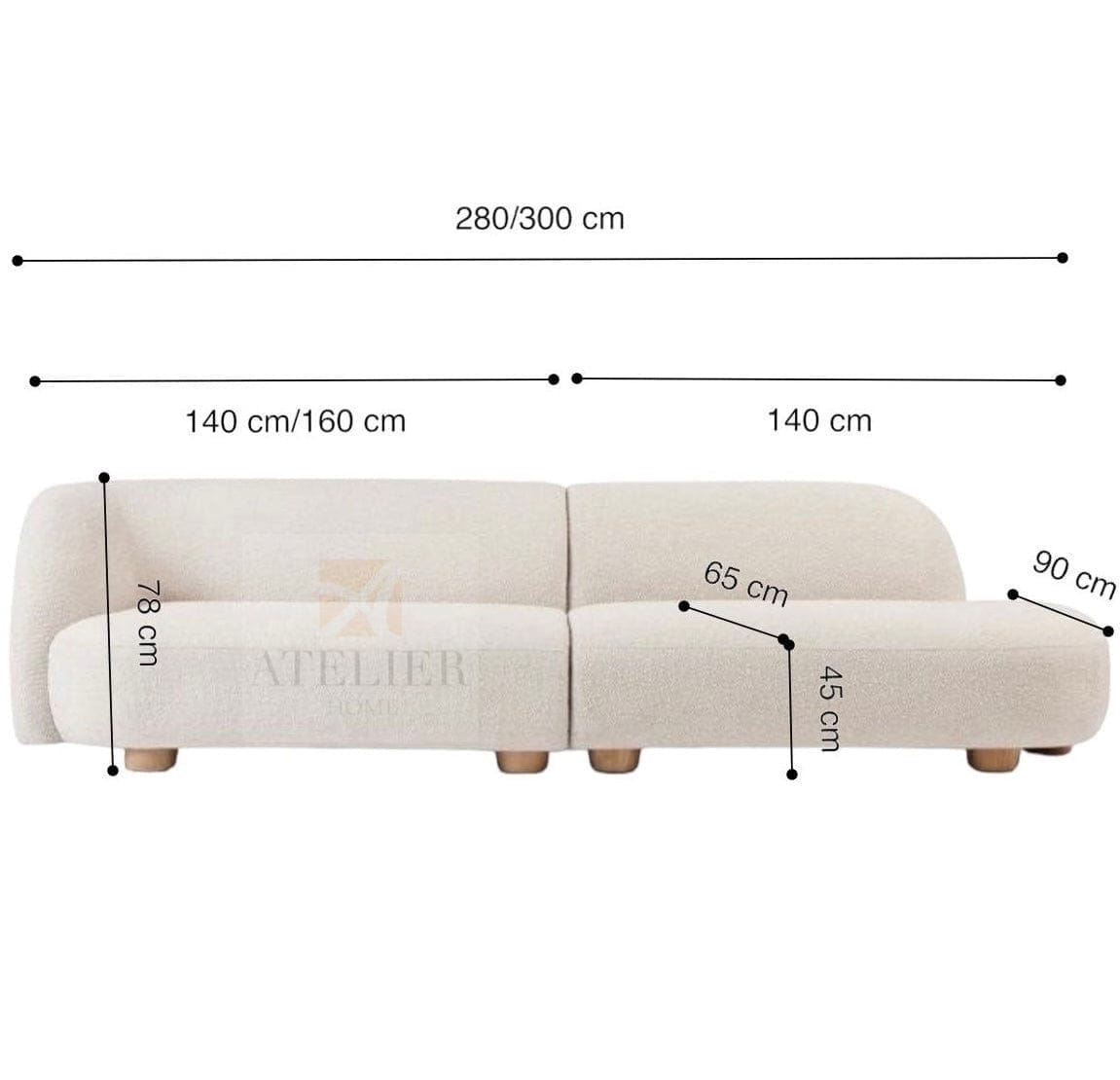 Home Atelier Ignazio Sectional Boucle Curve Sofa