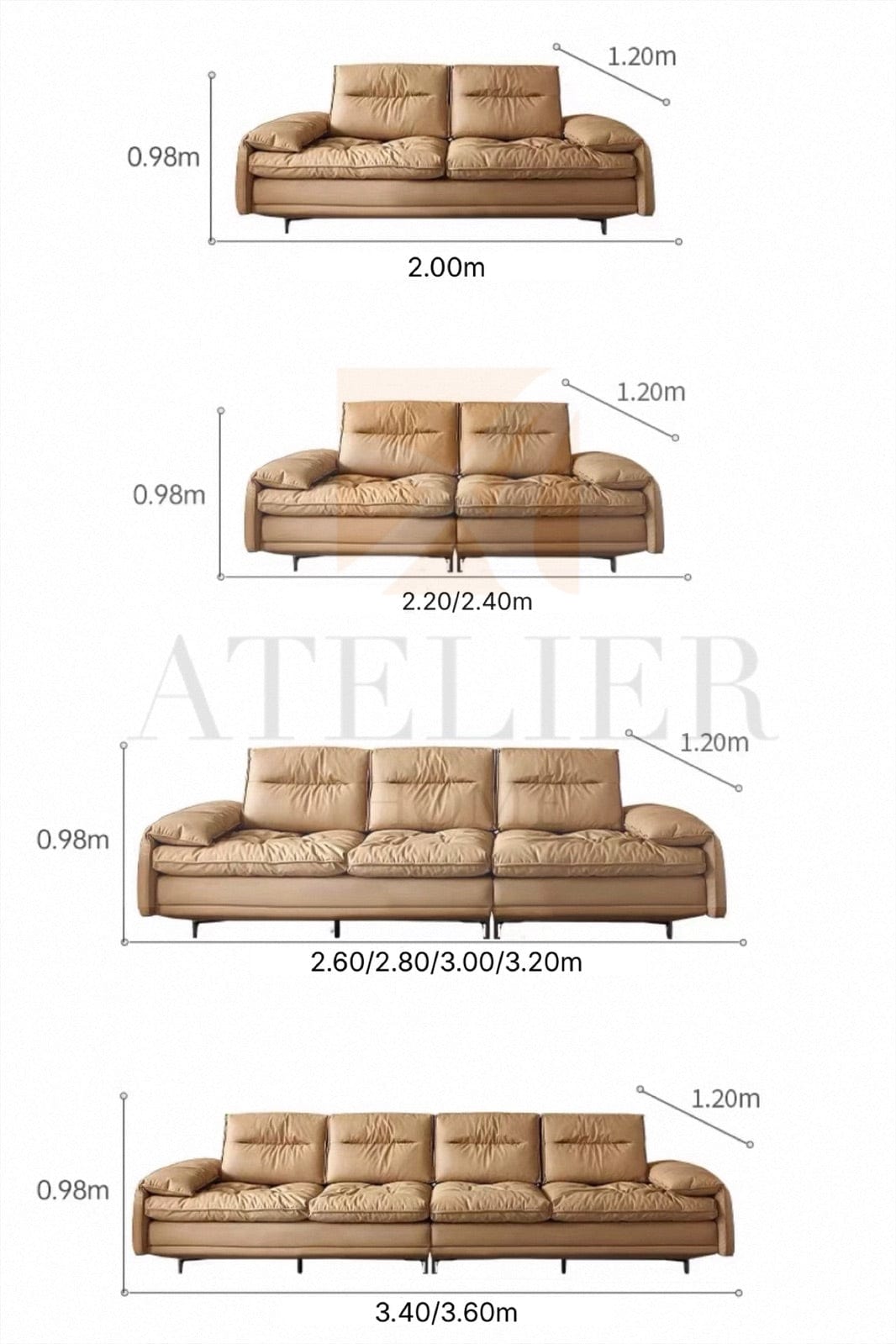 Home Atelier Inoka Sectional Leather Sofa with Adjustable Backrest