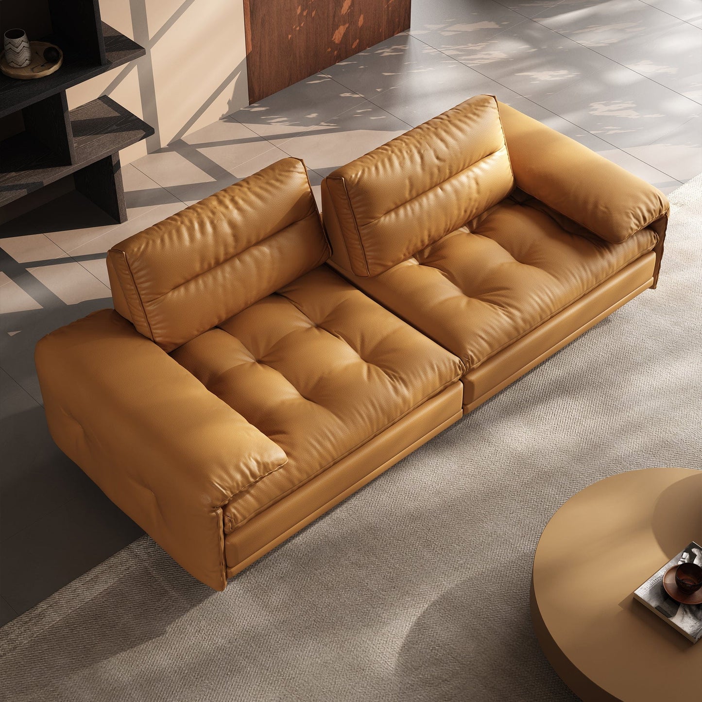 Home Atelier Inoka Sectional Leather Sofa with Adjustable Backrest