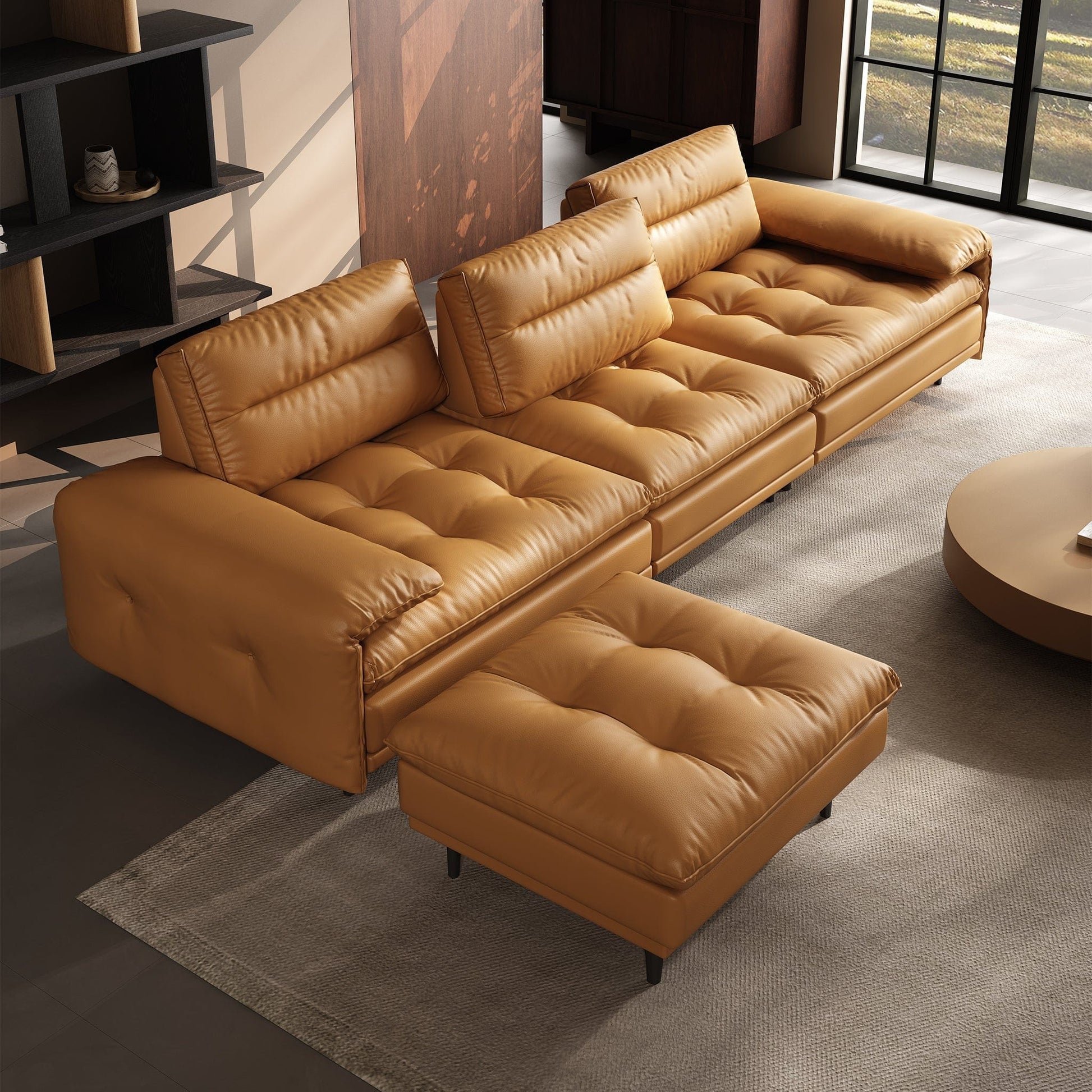 Home Atelier Inoka Sectional Leather Sofa with Adjustable Backrest