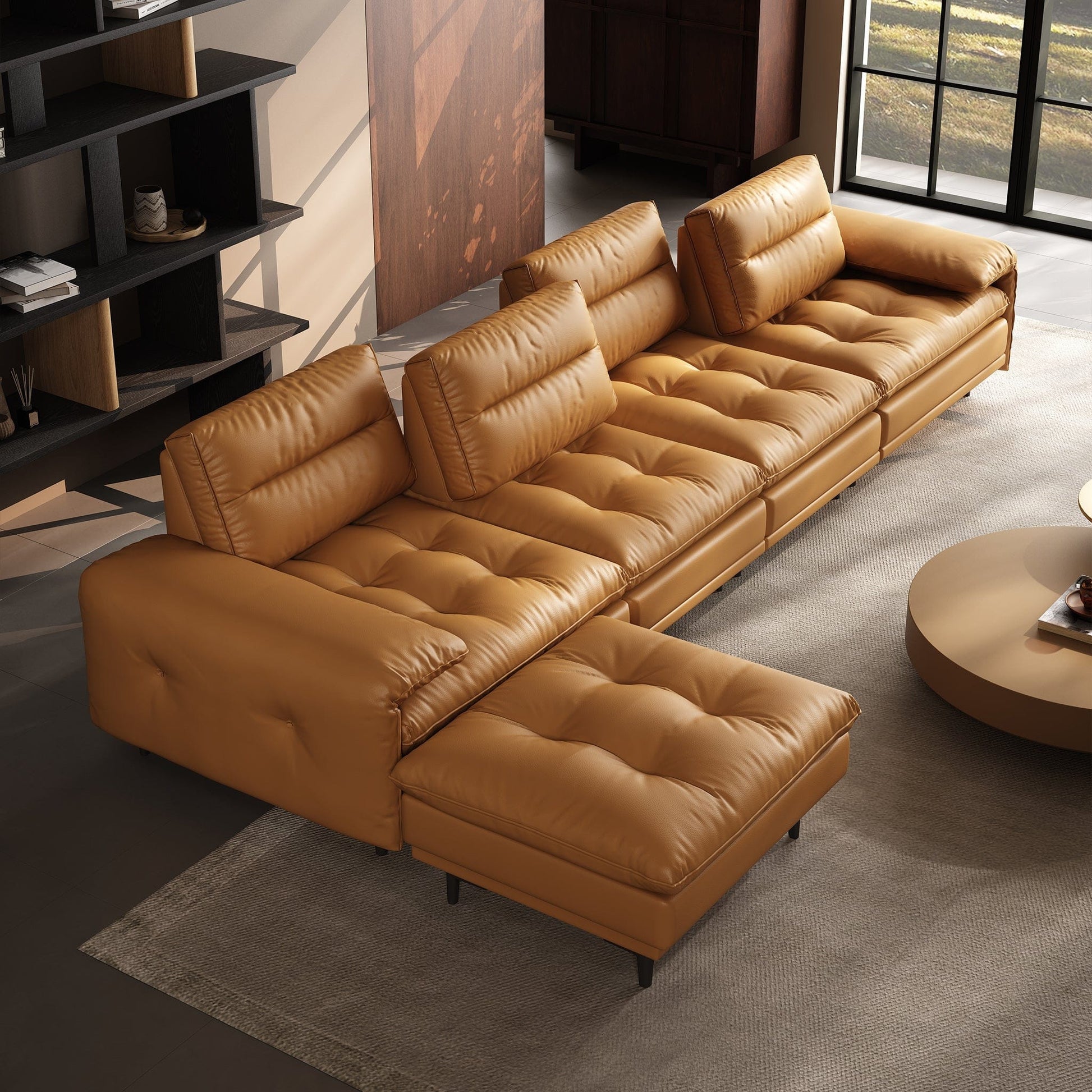 Home Atelier Inoka Sectional Leather Sofa with Adjustable Backrest