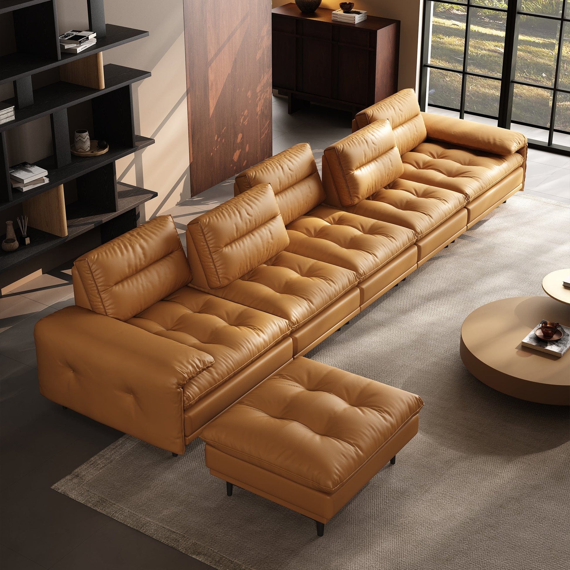 Home Atelier Inoka Sectional Leather Sofa with Adjustable Backrest