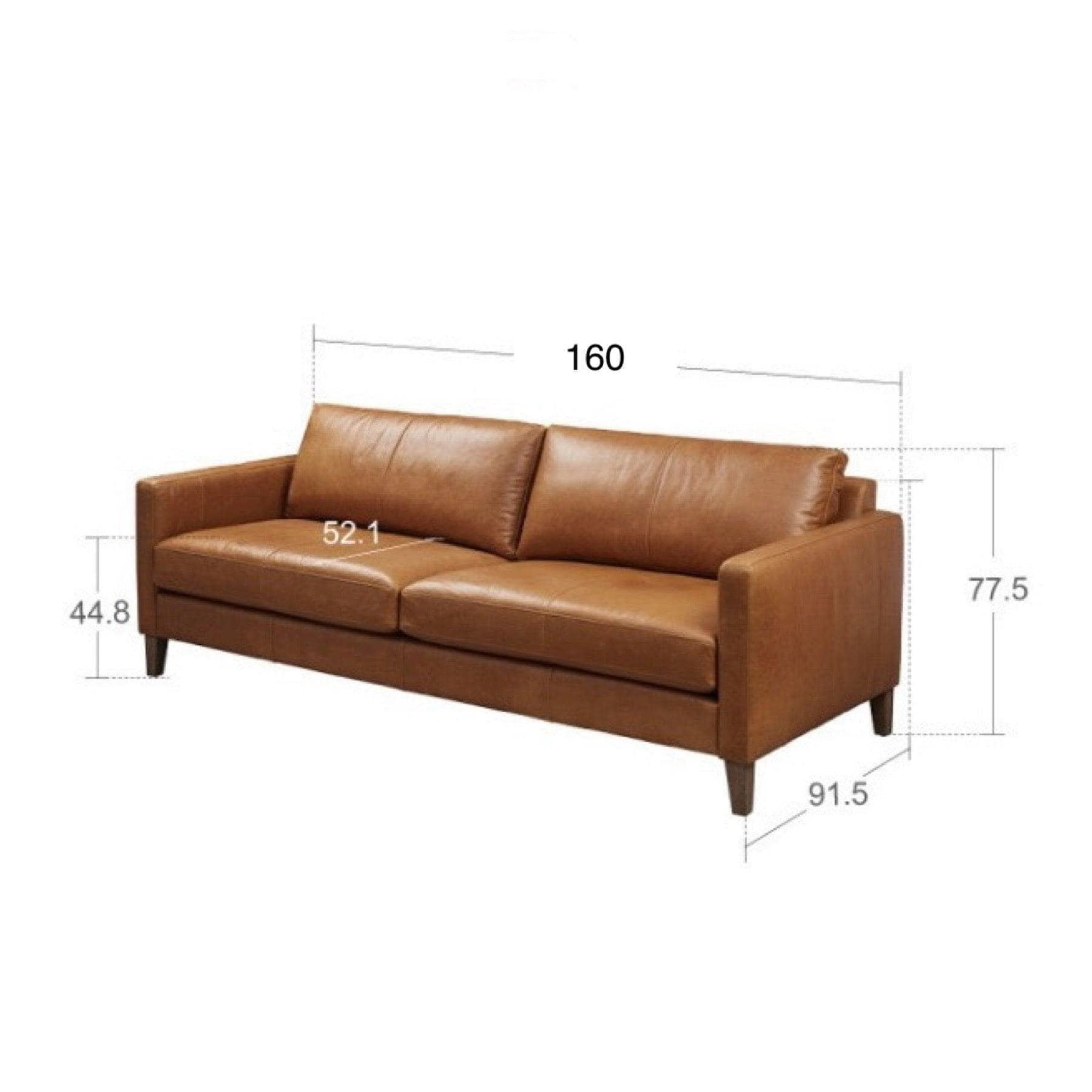 Home Atelier Italian Genuine Cowhide Leather / 2 seater/ Length 160cm / Burnt Orange Arthur Leather Sectional Sofa