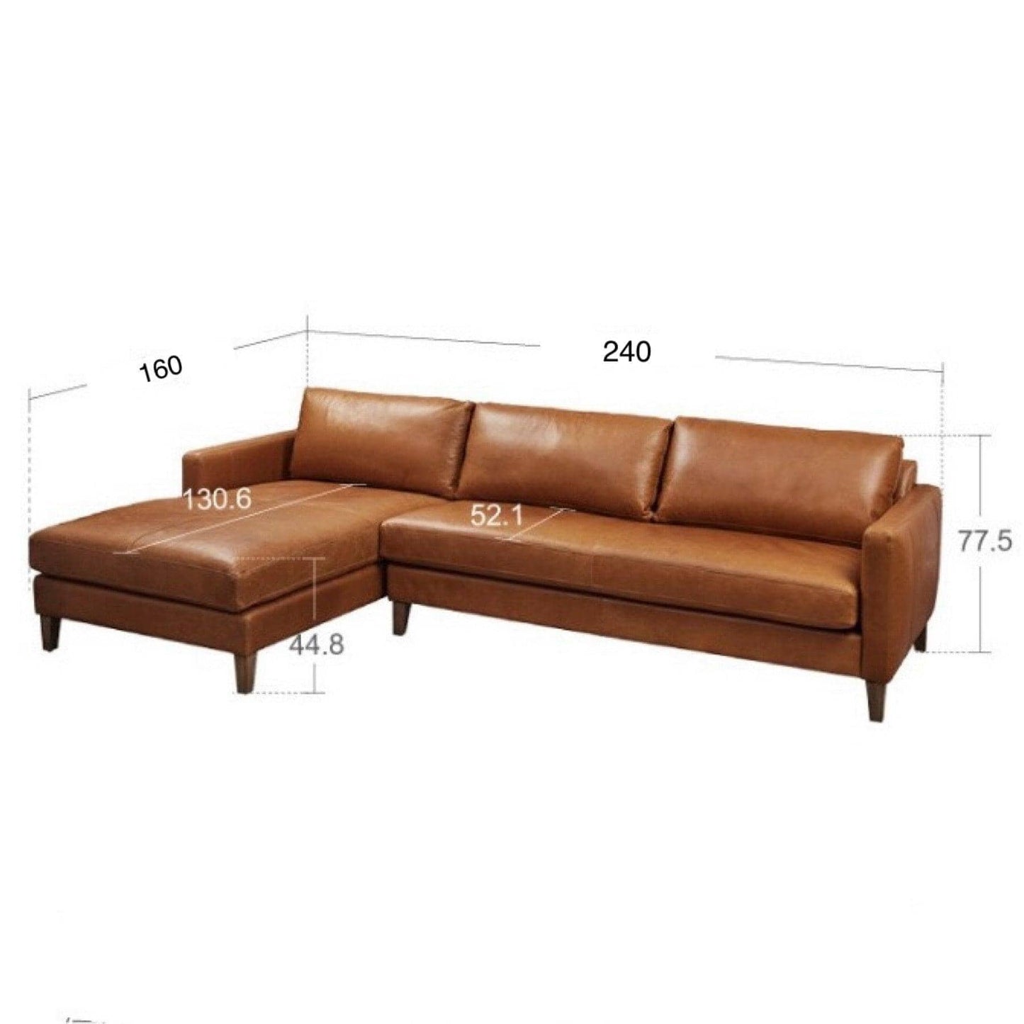 Home Atelier Italian Genuine Cowhide Leather / 3 seater L-shape/ Length 240cm / Burnt Orange Arthur Leather Sectional Sofa