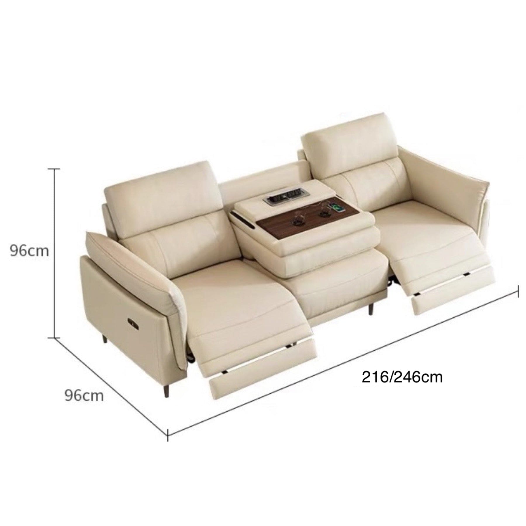 Home Atelier Italian Genuine Cowhide Leather / 3 seater/ Length 216cm ( 2 Electric Recliner with Foldable Coffee Table) / Light Grey Zinus Genuine Cowhide Leather Electric Recliner Sofa