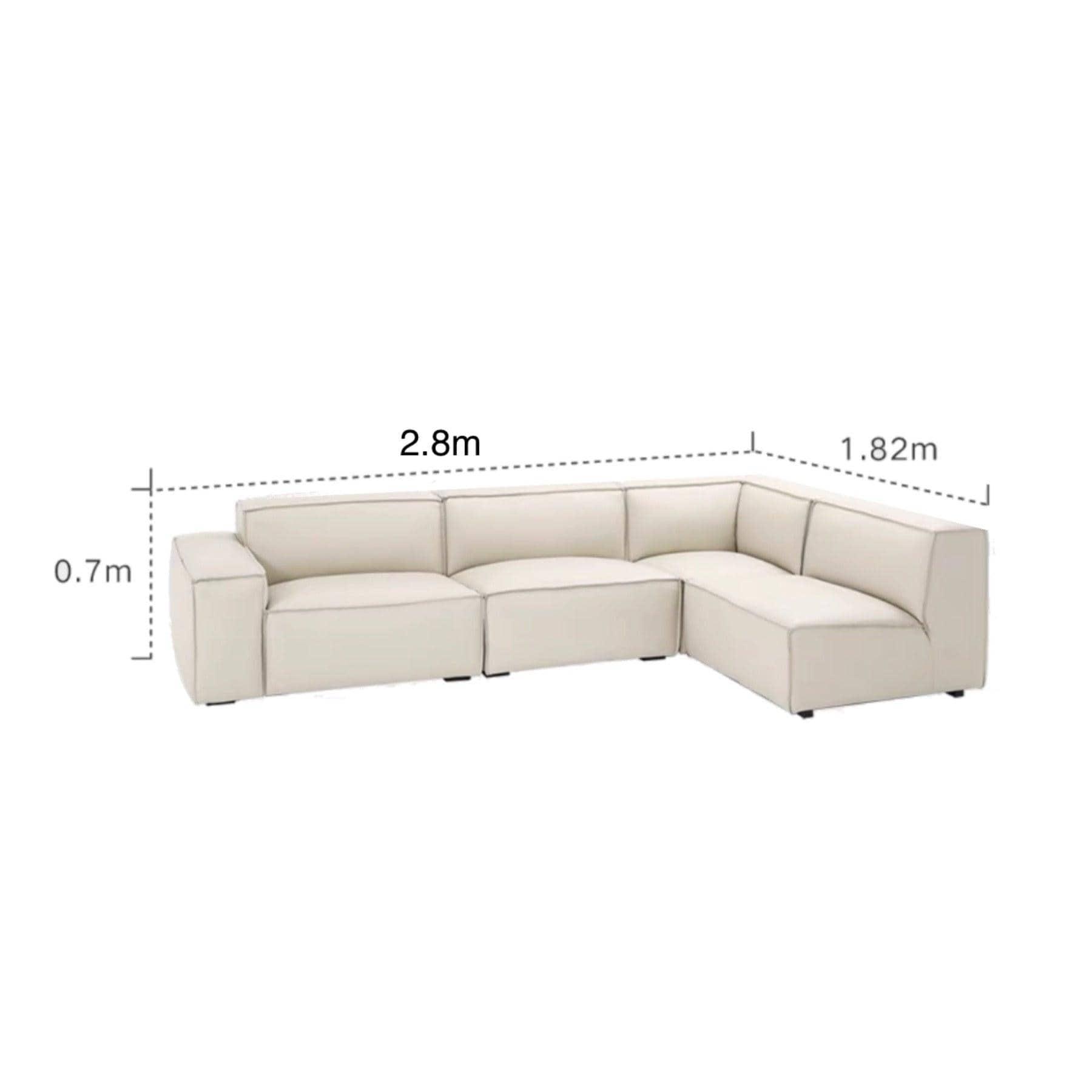 Home Atelier Italian Genuine Cowhide Leather / 4 seater L-shape with corner seat/ L2.8 x W1.82m / Light Cream Aureus Leather Sofa