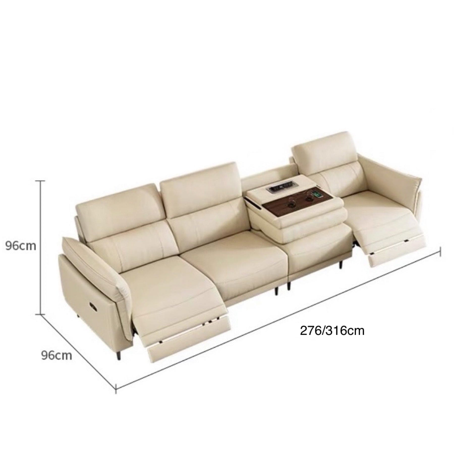 Home Atelier Italian Genuine Cowhide Leather / 4 seater/ Length 276cm ( 3 Electric Recliner with Foldable Coffee Table) / Light Grey Zinus Genuine Cowhide Leather Electric Recliner Sofa