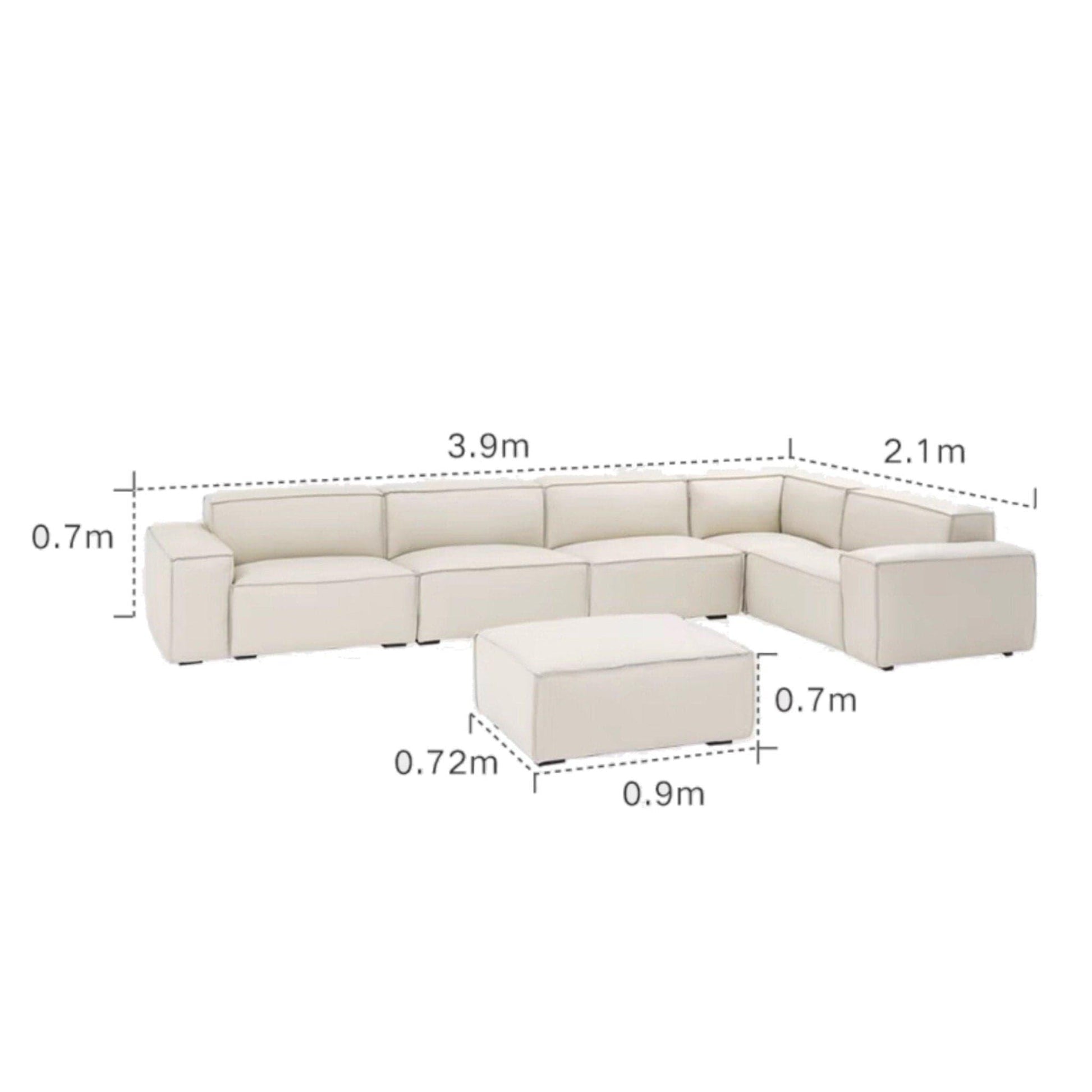 Home Atelier Italian Genuine Cowhide Leather / 5 seater L-shape with corner seat/ L3.9x W2.1m / Light Cream Aureus Leather Sofa