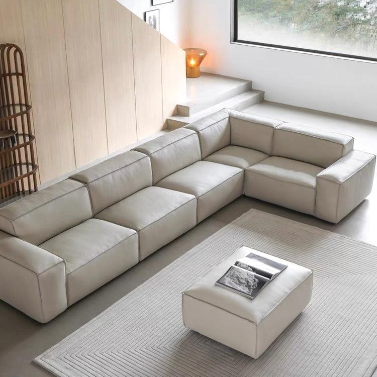 Home Atelier Italian Genuine Cowhide Leather / 6 seater/ Length 280cm / Light Cream Aureus Leather Sofa