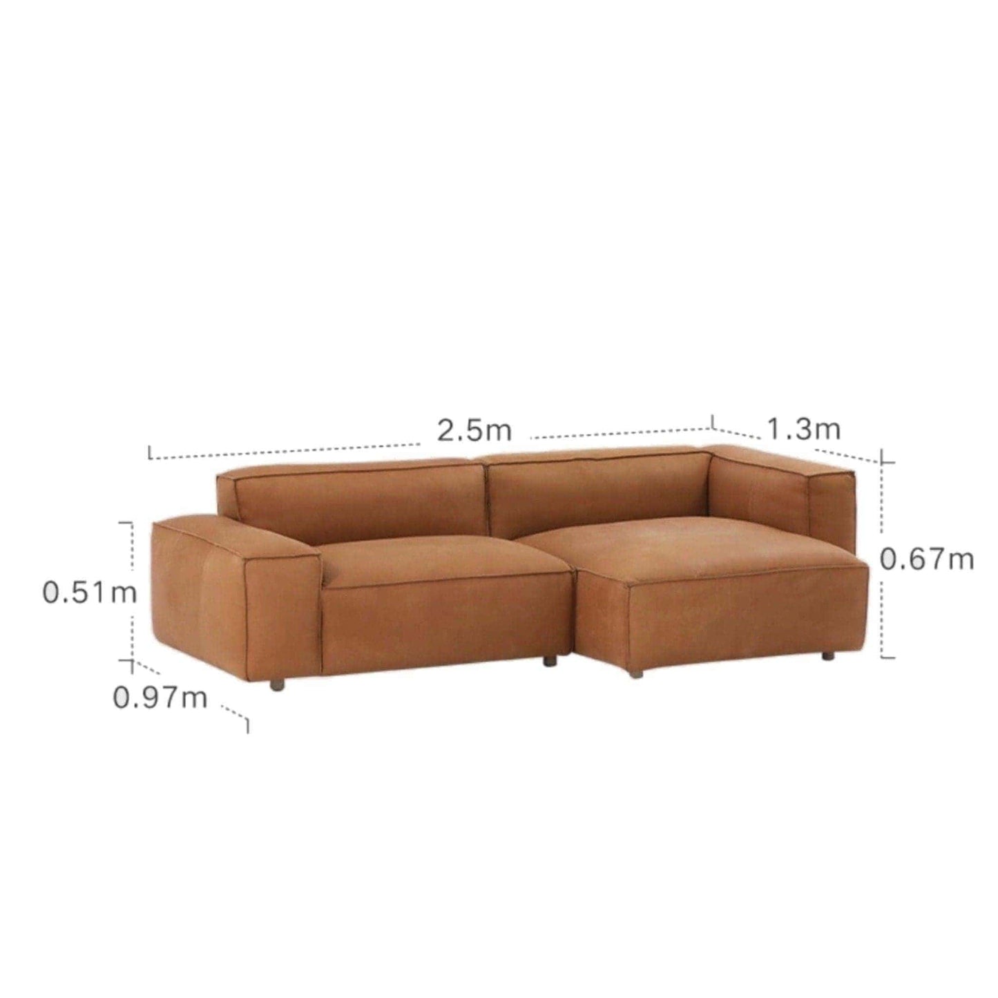 Home Atelier Italian Genuine Cowhide Leather / Length 250cm L-shape / Tanned Brown Aureus Leather Sofa