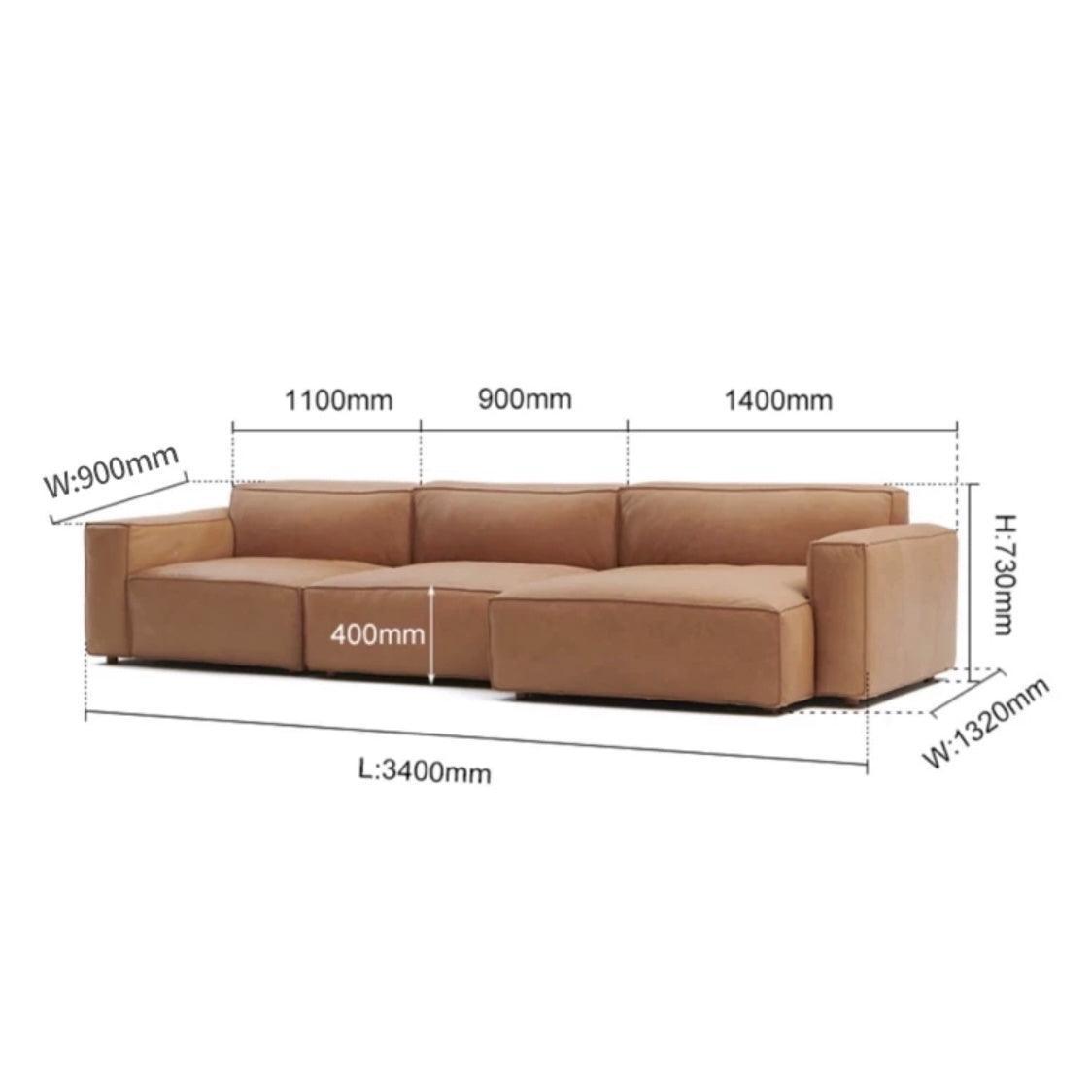 Home Atelier Italian Genuine Cowhide Leather / Length 340cm/ L-shape / Mustard Brown Aureus Leather Sofa