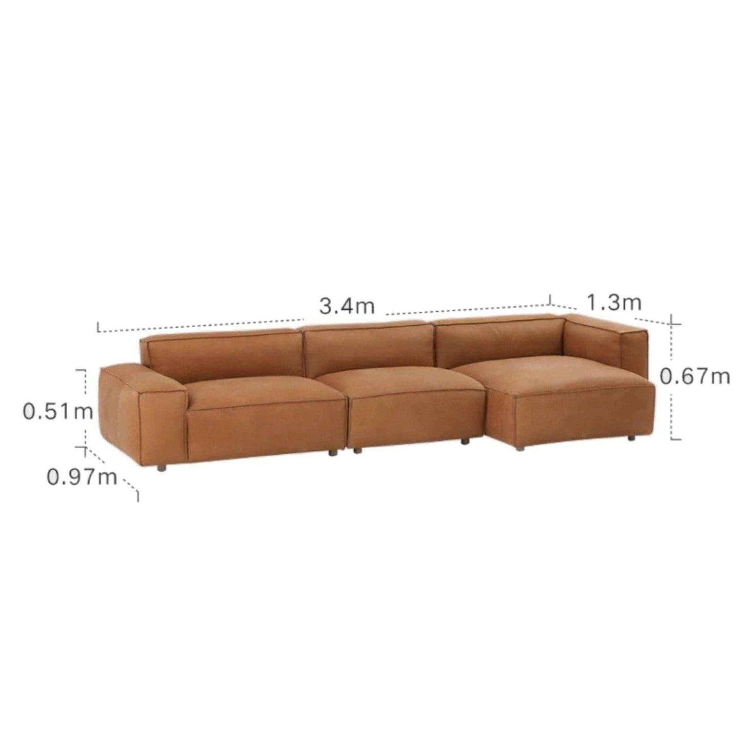 Home Atelier Italian Genuine Cowhide Leather / Length 340cm L-shape / Mustard Brown Aureus Leather Sofa