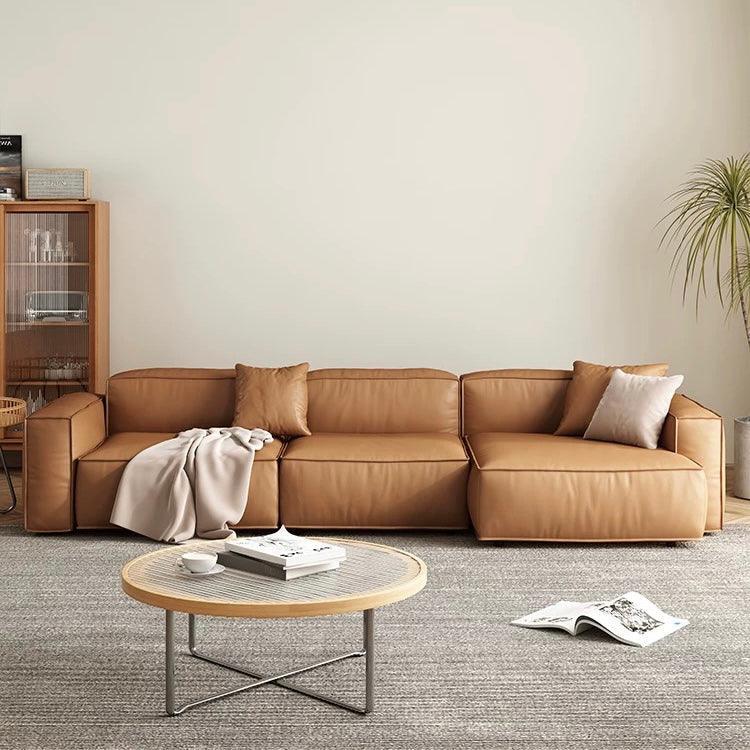 Home Atelier Italian Genuine Cowhide Leather / Length 340cm/ L-shape / Tanned Brown Aureus Leather Sofa
