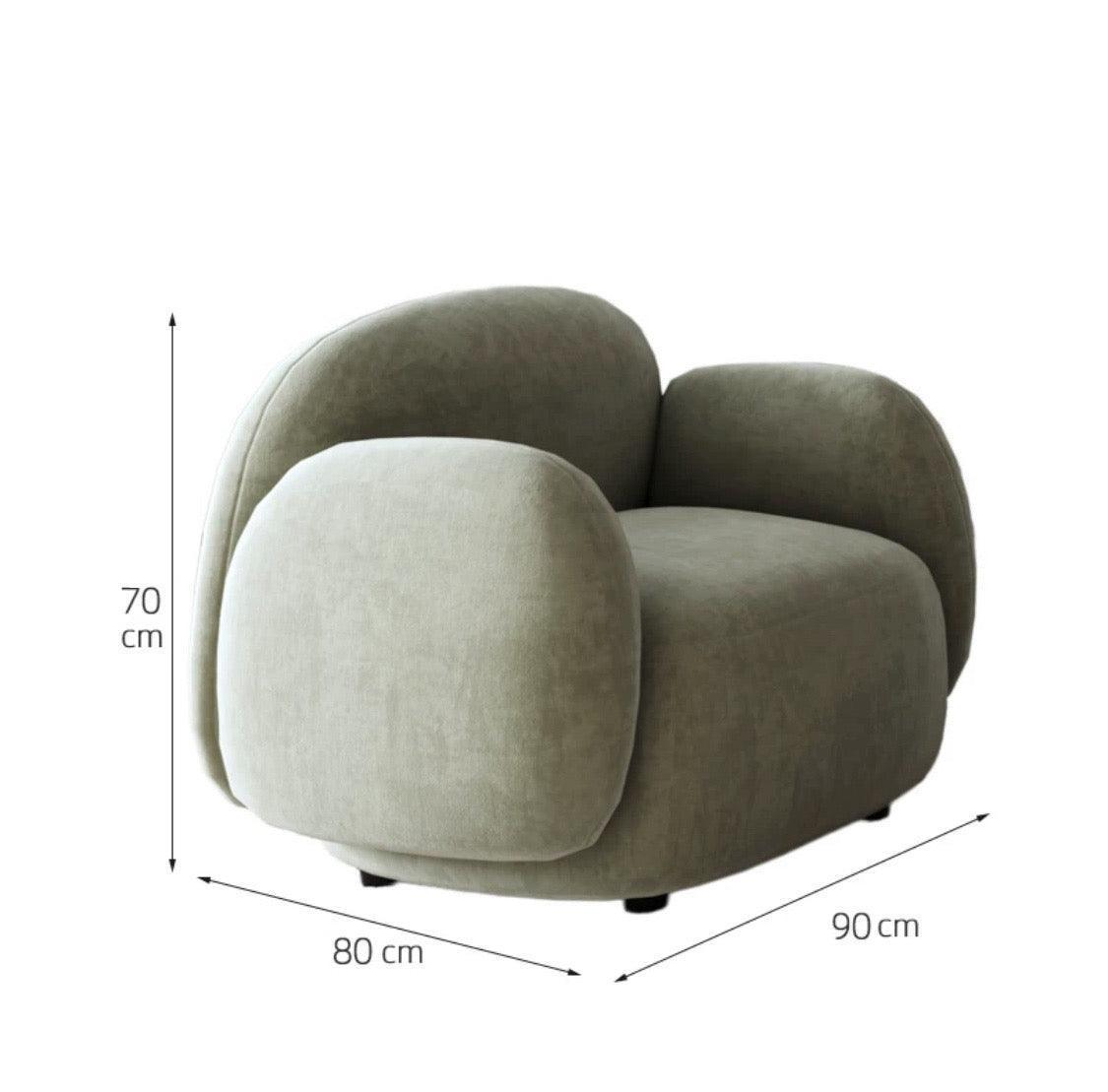 Home Atelier Italian Velvet Fabric / 1 seater/ Length 90cm / Light Grey Casden Velvet Curve Sofa