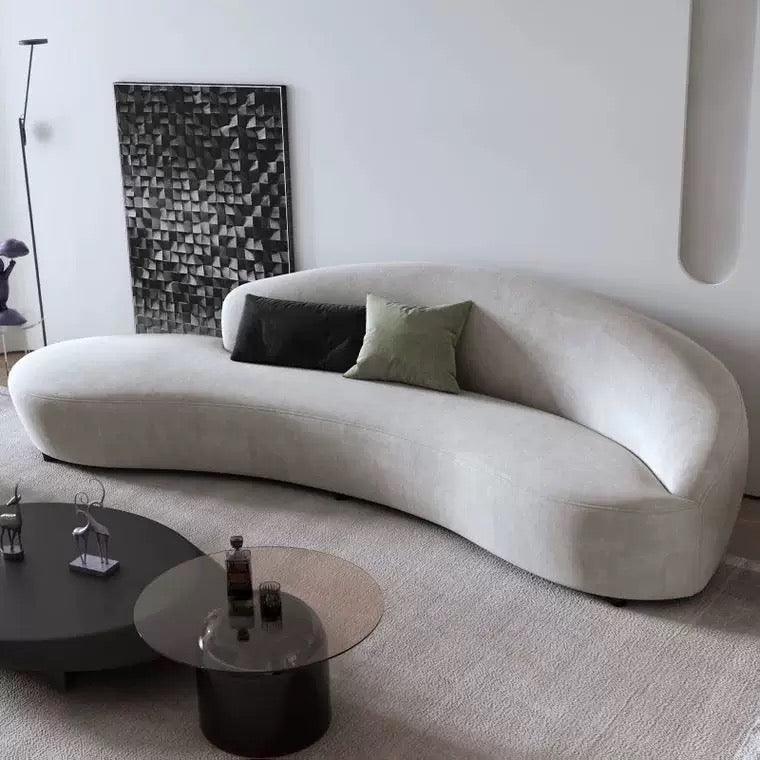 Home Atelier Italian Velvet Fabric / 1 seater/ Length 90cm / White Casden Velvet Curve Sofa