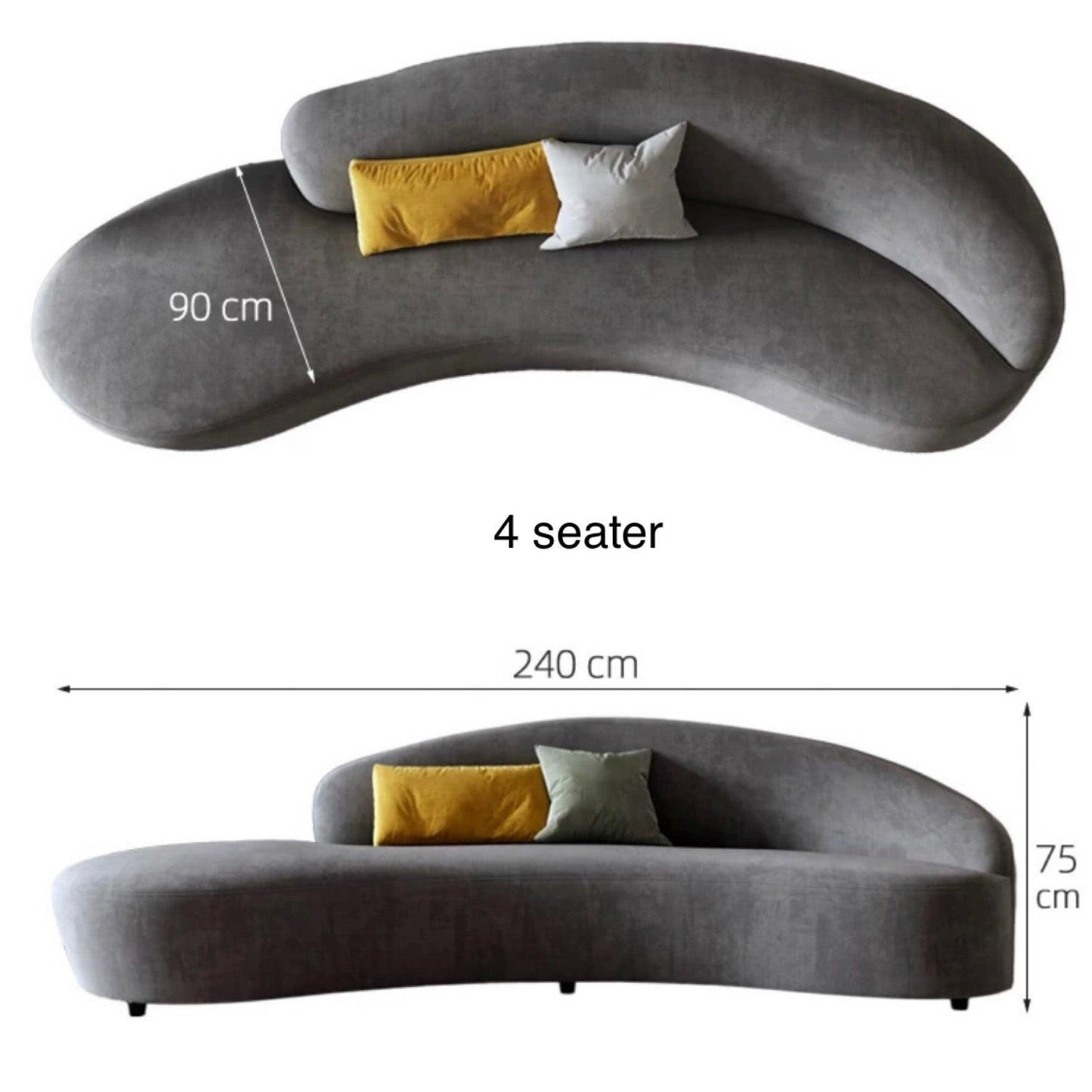 Home Atelier Italian Velvet Fabric / 4 seater/ Length 240cm / White Casden Velvet Curve Sofa