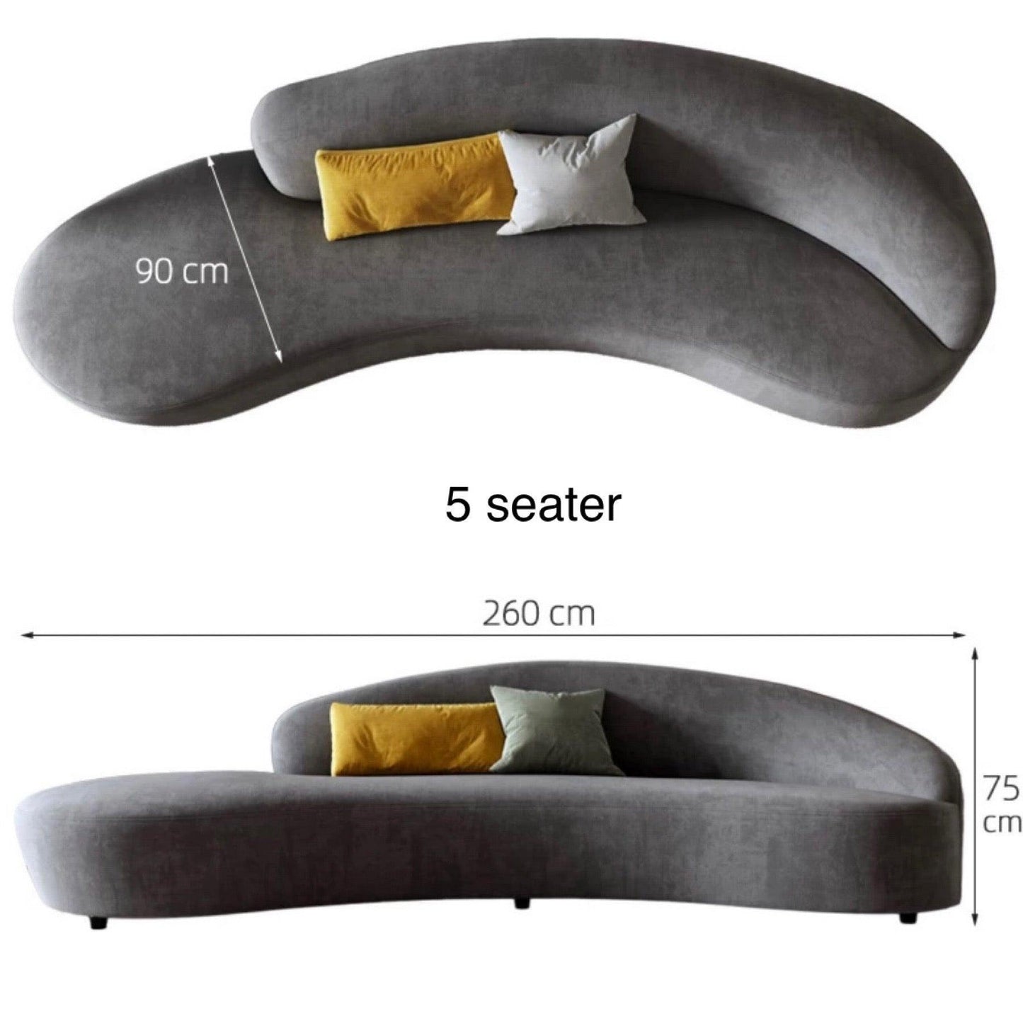 Home Atelier Italian Velvet Fabric / 5 seater/ Length 260cm / White Casden Velvet Curve Sofa