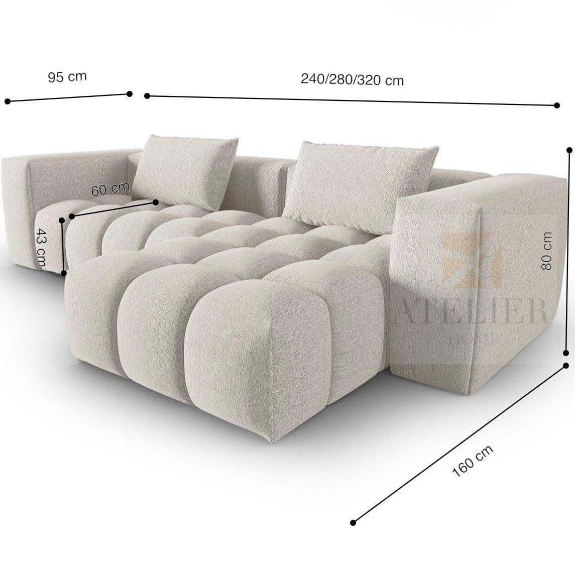 Home Atelier Jackson Sectional Sofa with Tufted Cushioning