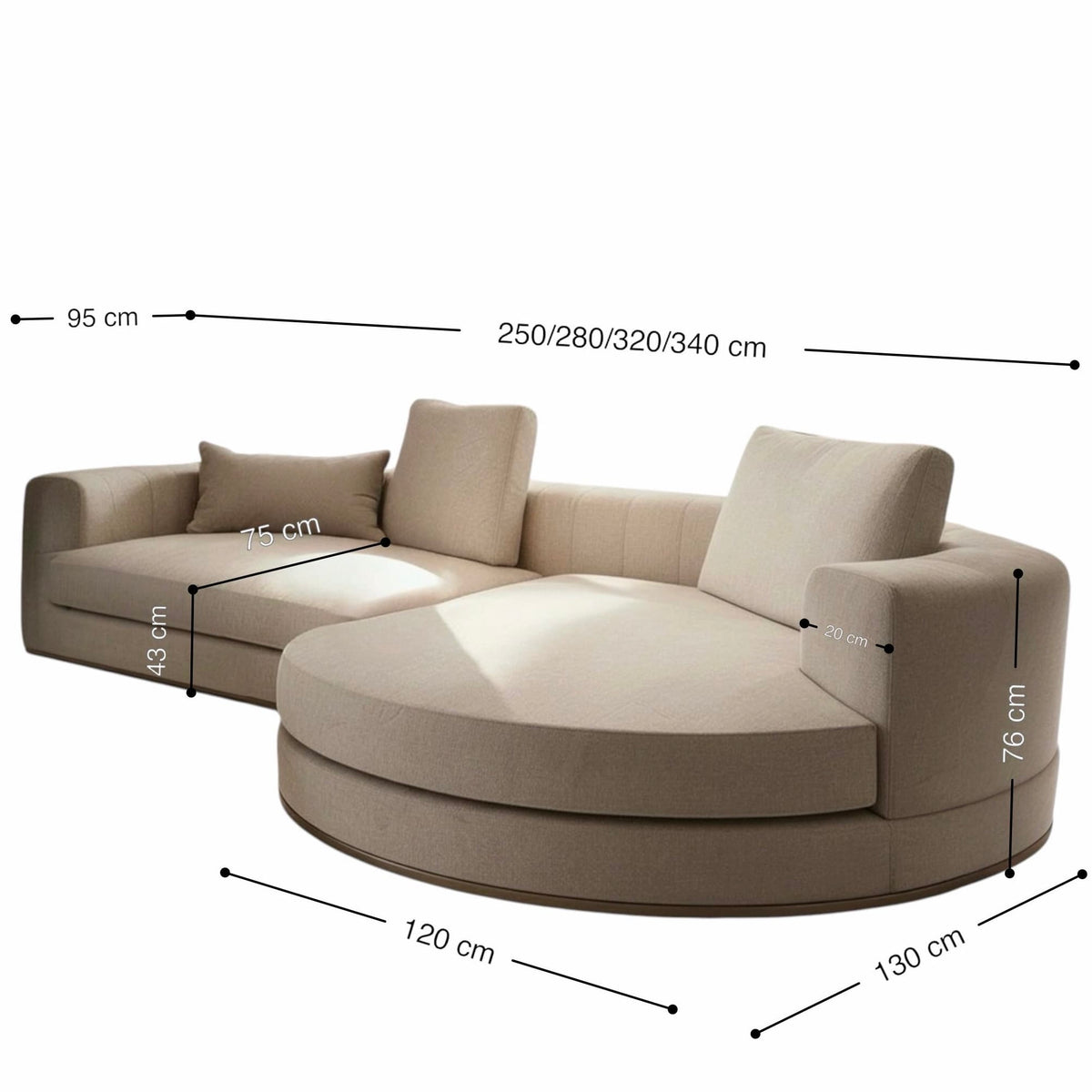 Home Atelier Jerona Designer Sectional Round Chaise Sofa (Copy)