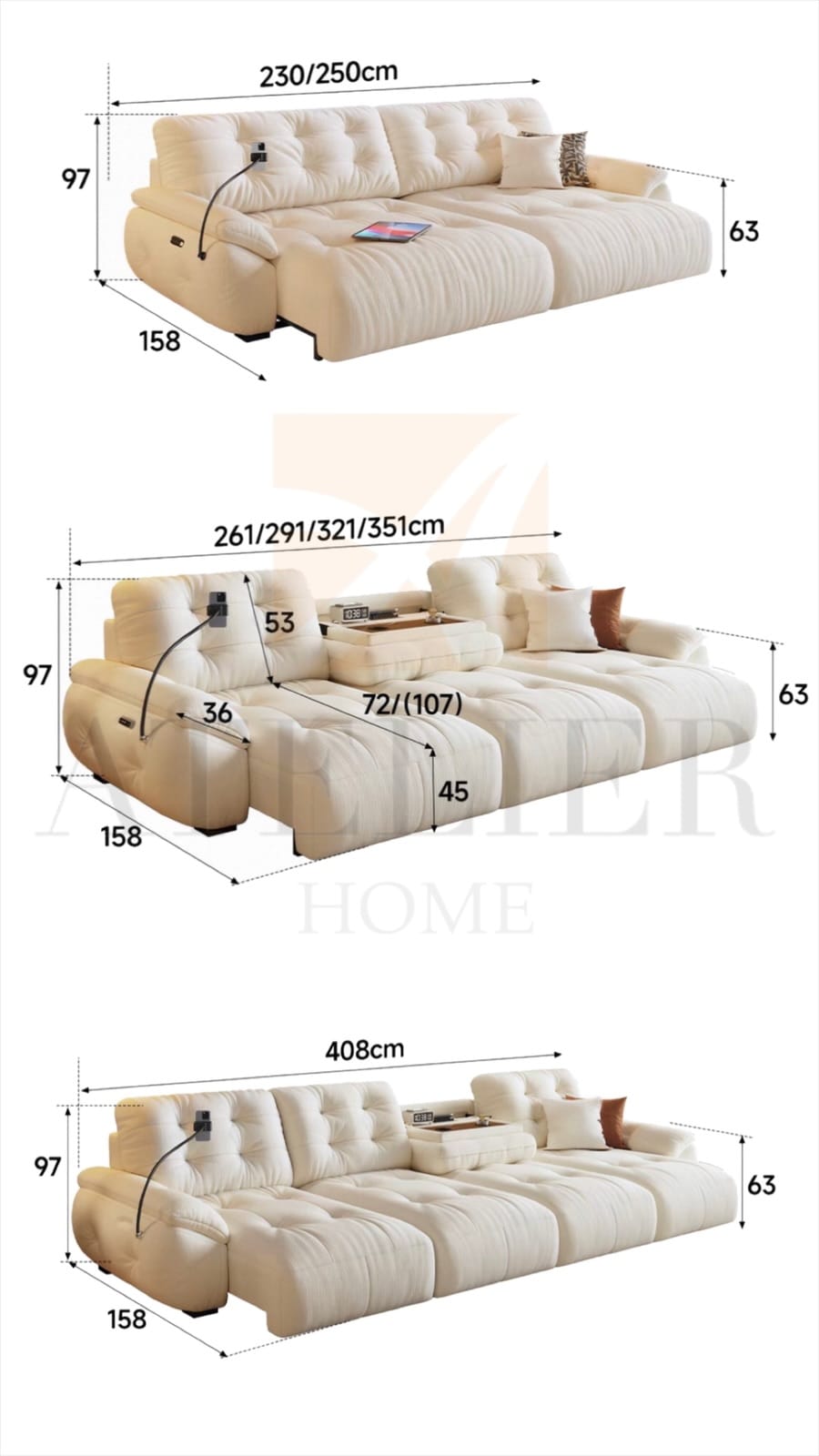 Home Atelier Jessie Scratch Resistant Electric Extendable Sofa Bed