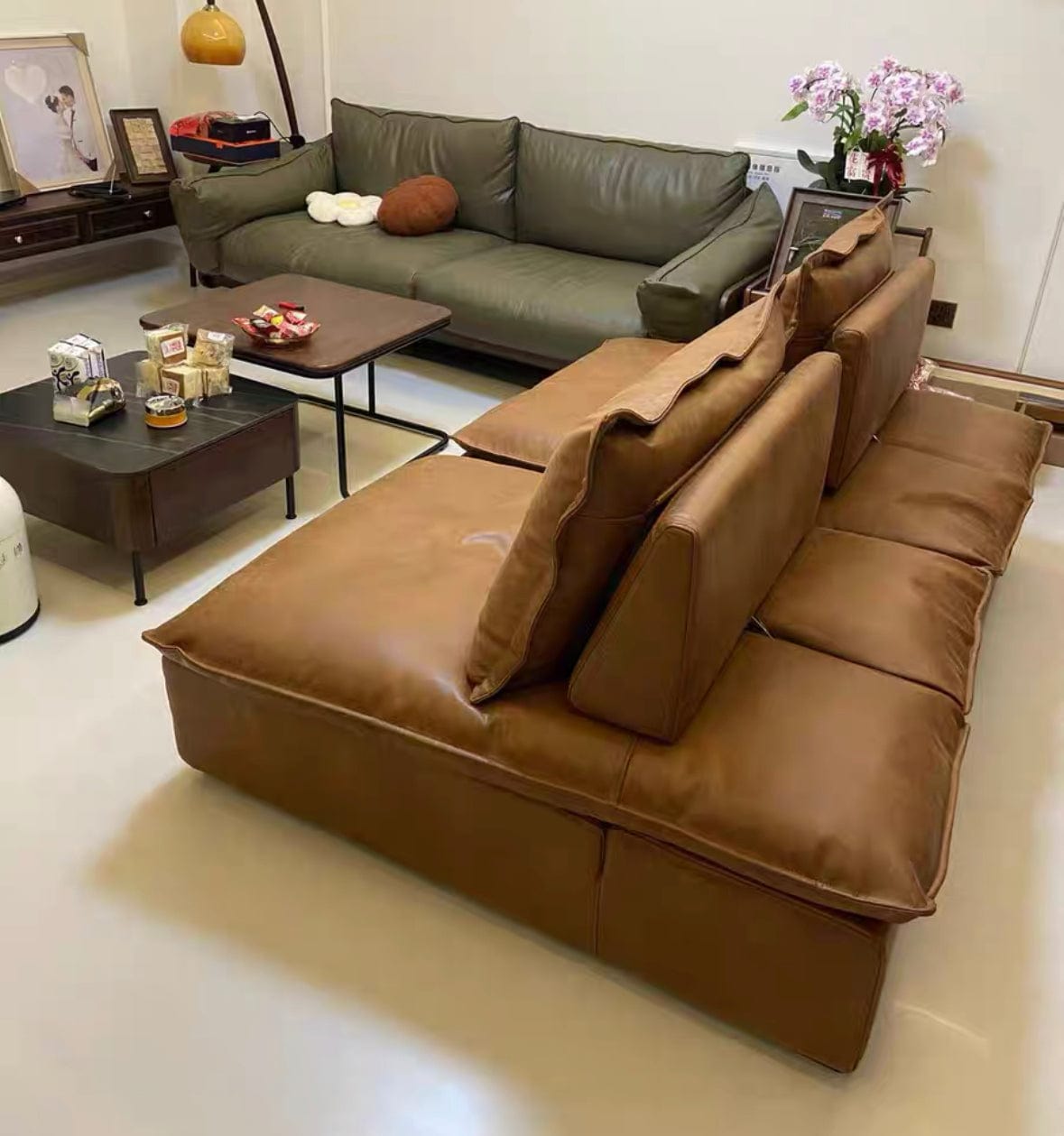 Home Atelier Joan Scratch Resistant Backrest Slider Leather Sofa