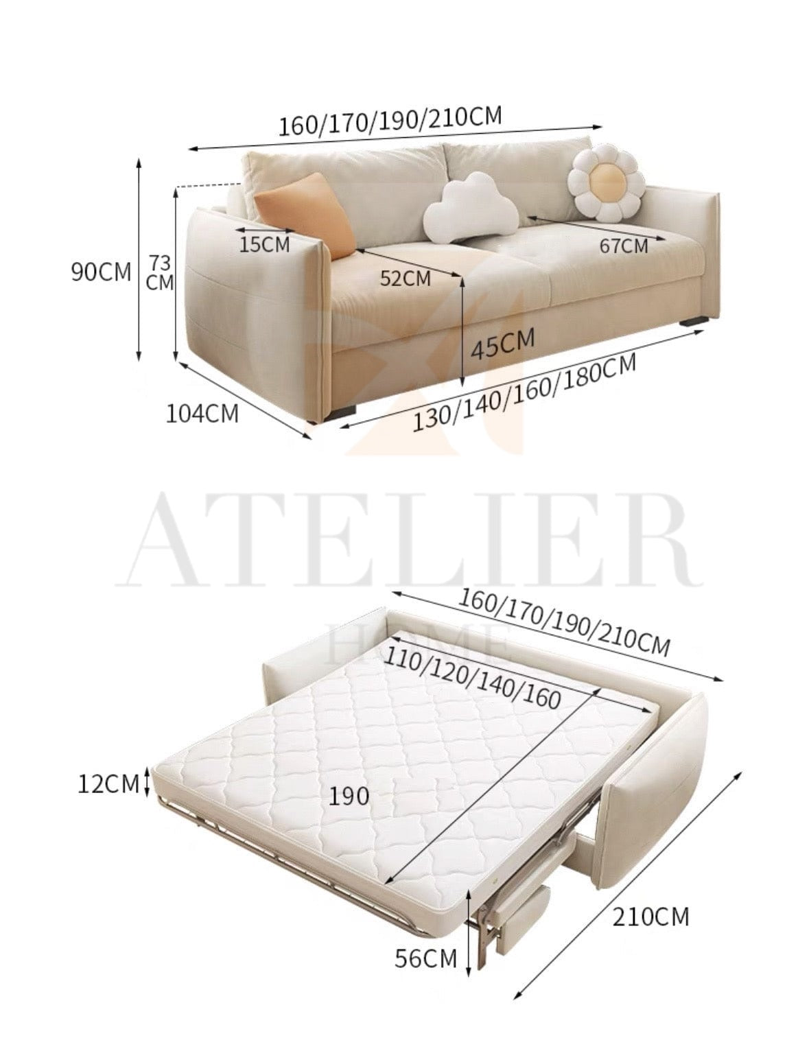 Home Atelier Karen Foldable Sofa Bed with Mattress