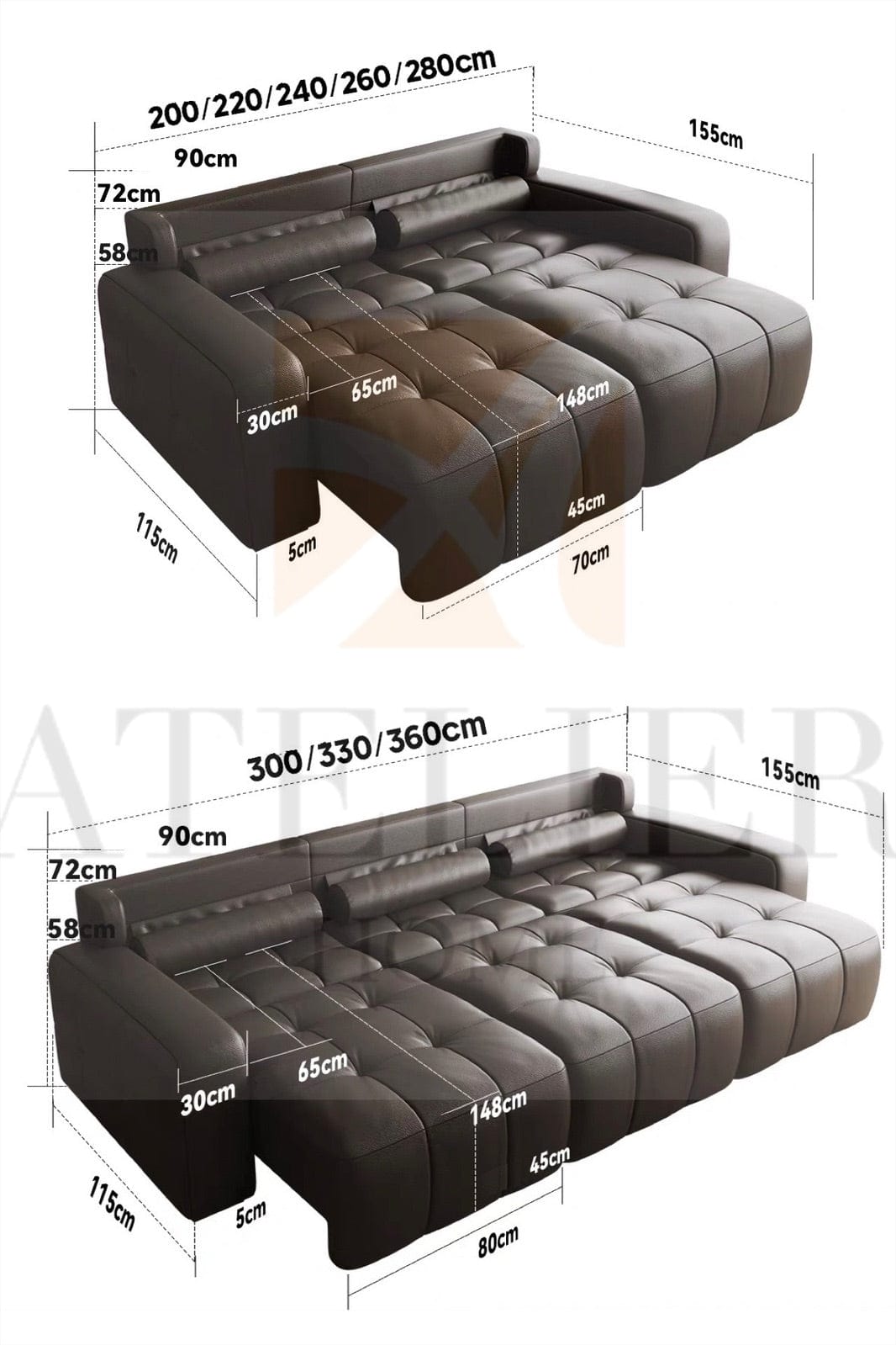 Home Atelier Kaven Genuine Leather Electric Extendable Sofa Bed