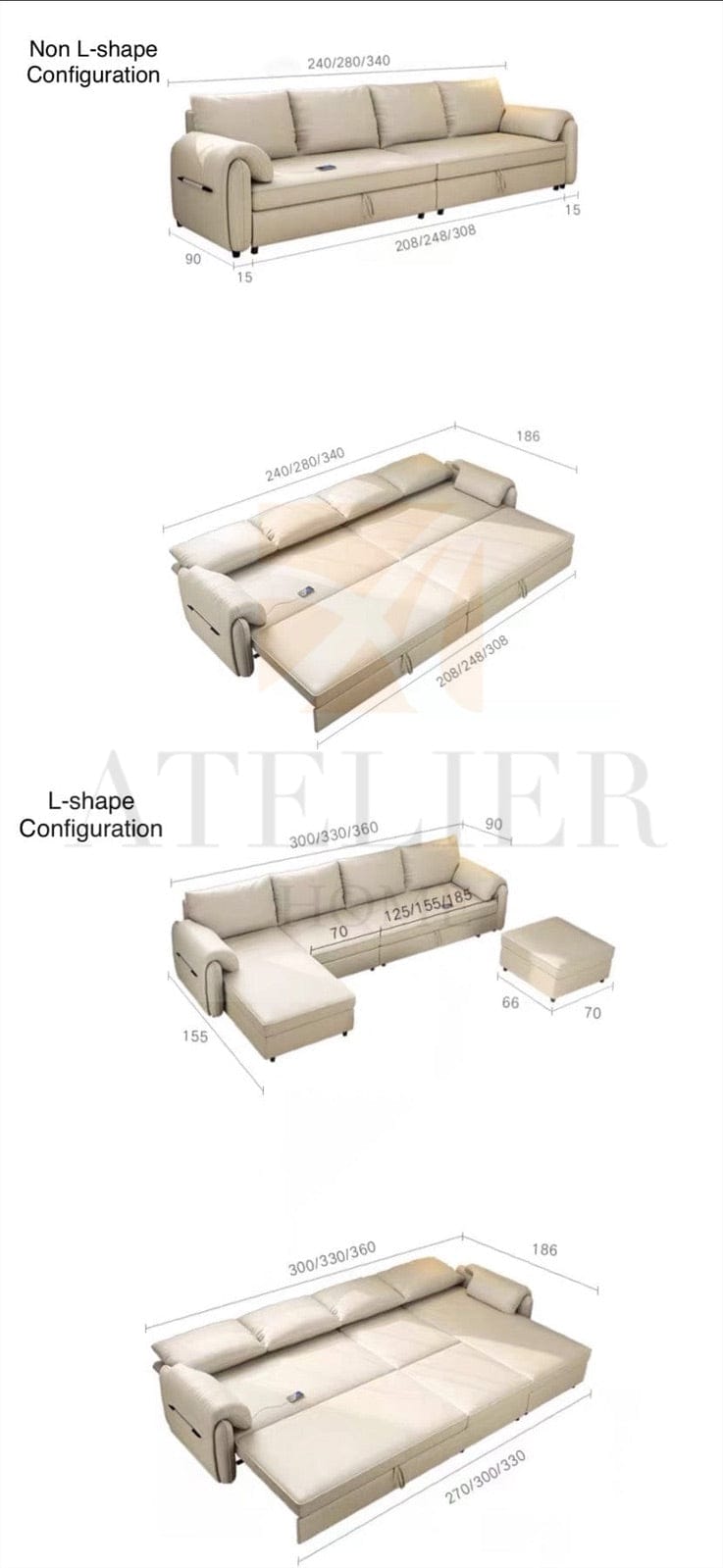 Home Atelier Kayden Scratch Resistant Leather Storage Sofa Bed