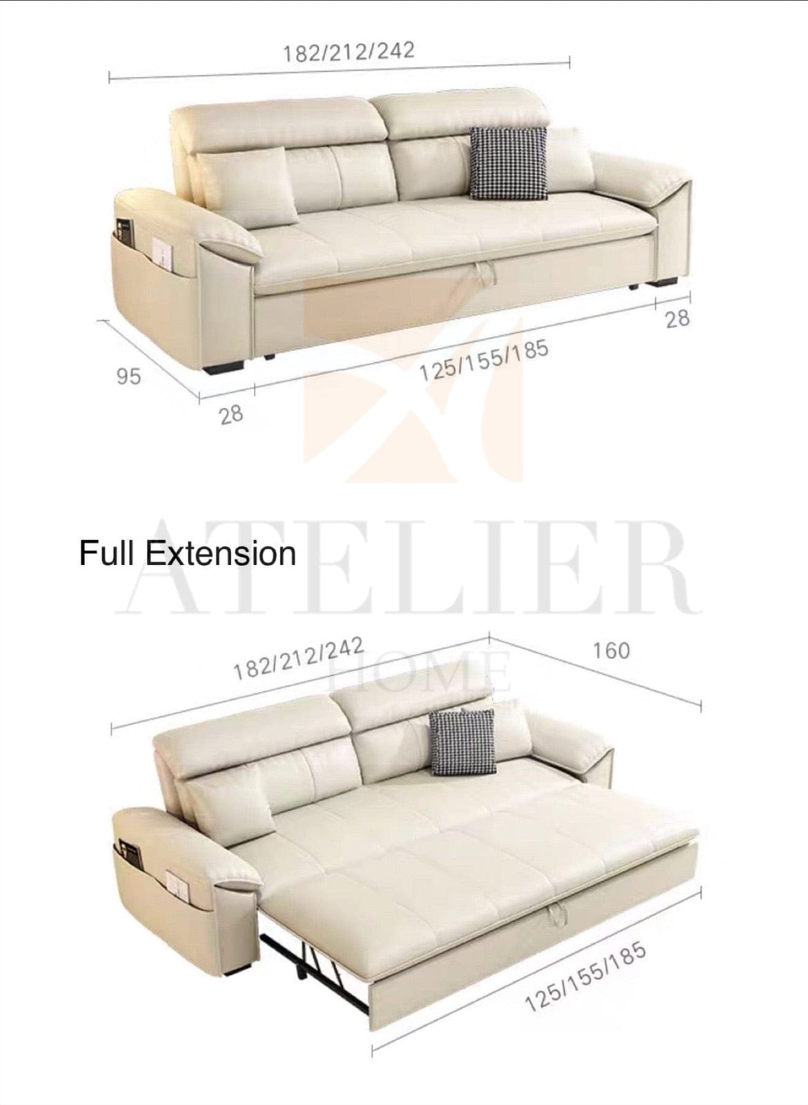 Home Atelier Kraven Scratch Resistant Leather Sofa Bed