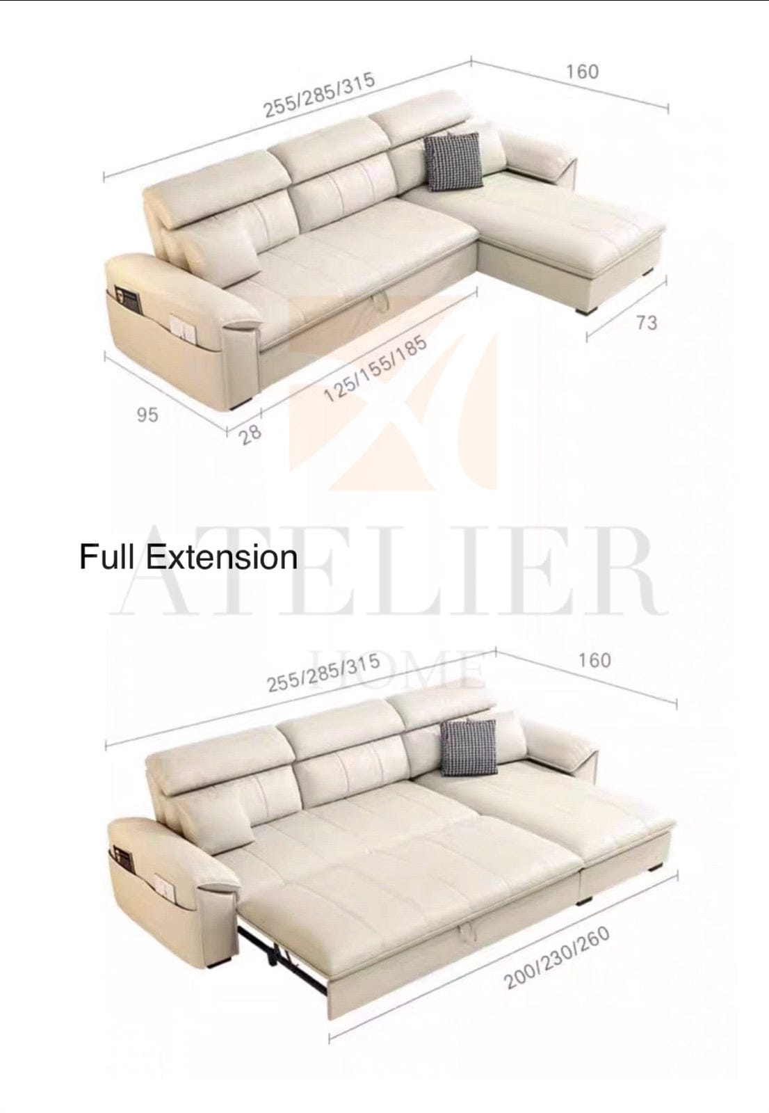Home Atelier Kraven Scratch Resistant Leather Sofa Bed
