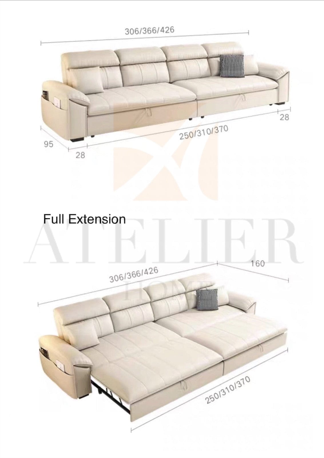 Home Atelier Kraven Scratch Resistant Leather Sofa Bed