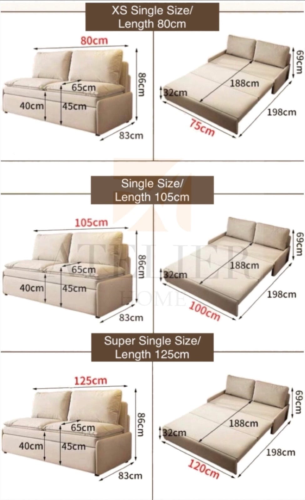 Home Atelier Leah Scratch Resistant Pull-out Storage Sofa Bed