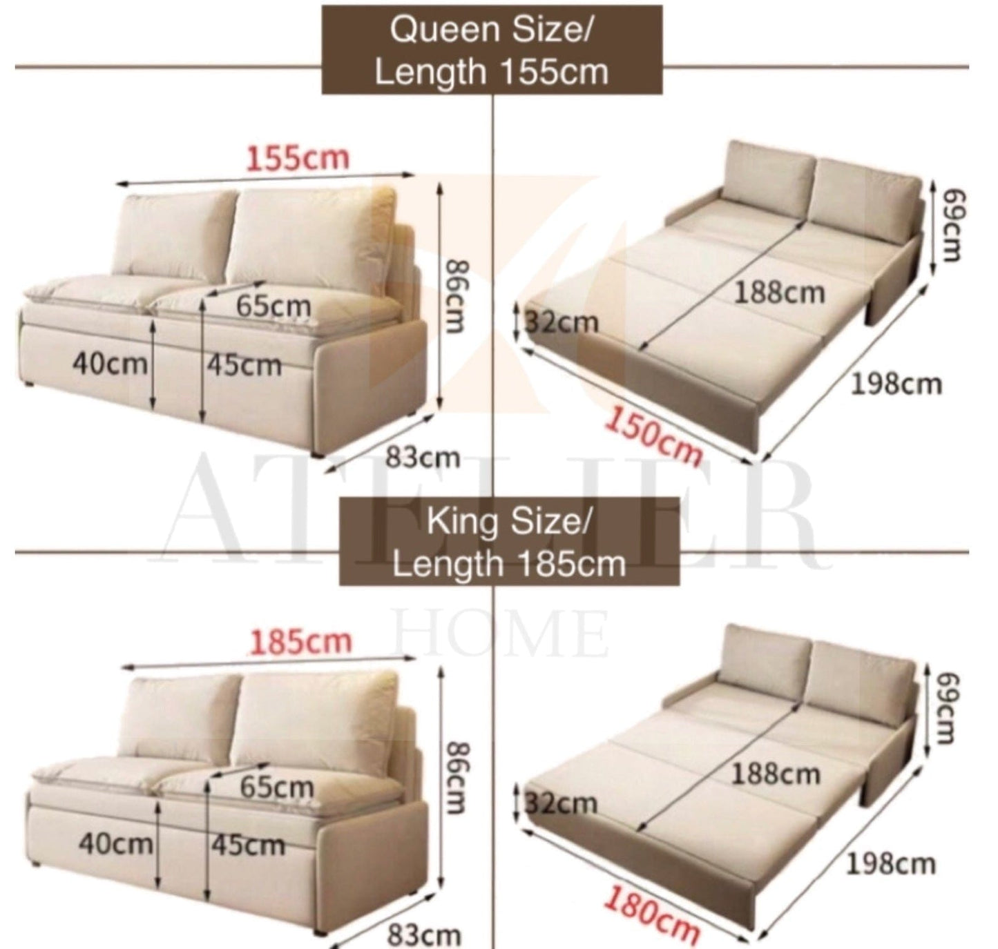 Home Atelier Leah Scratch Resistant Pull-out Storage Sofa Bed