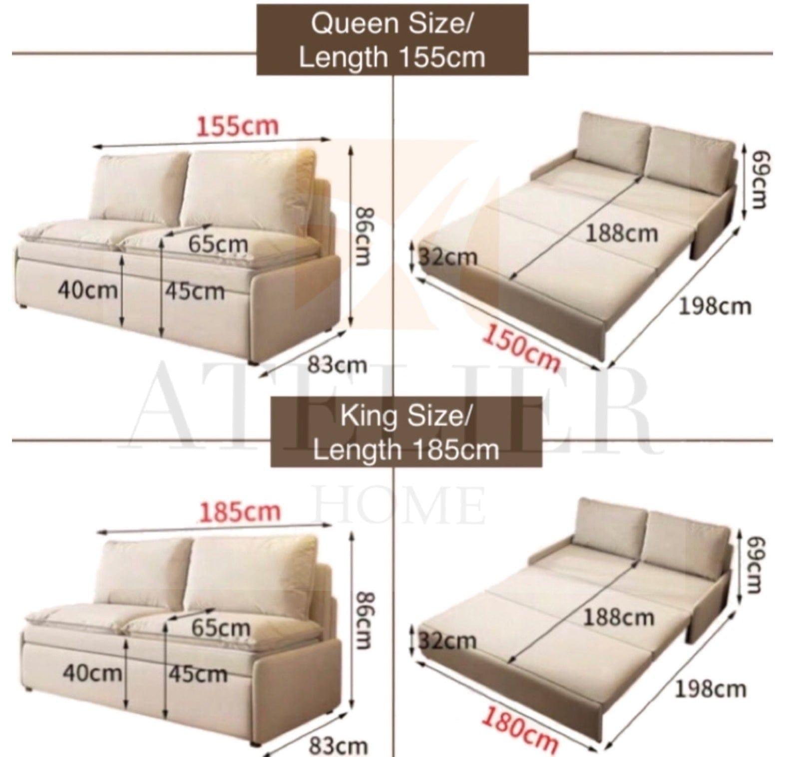Home Atelier Leah Scratch Resistant Pull-out Storage Sofa Bed