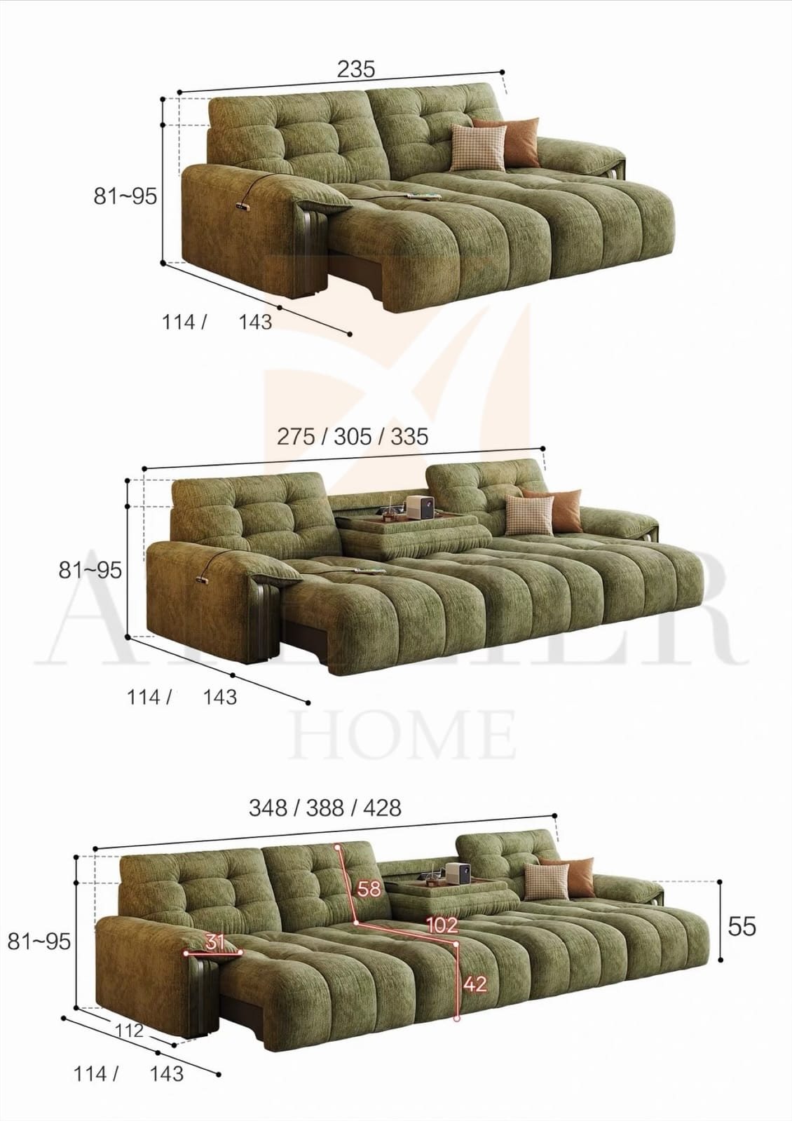 Home Atelier Loures Scratch Resistant Electric Extendable Sofa Bed (Copy)