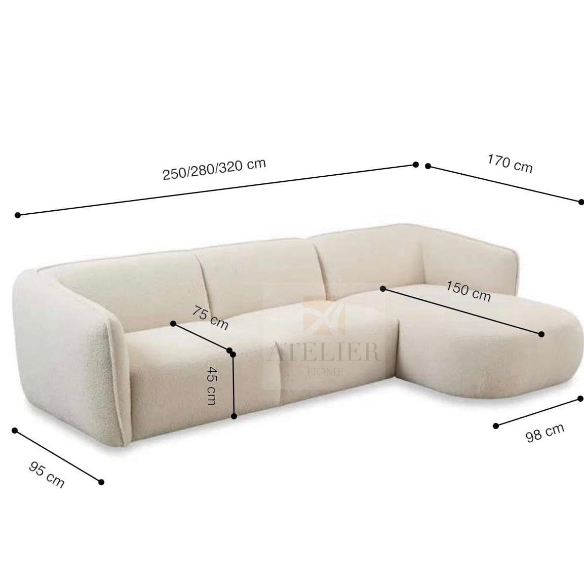 Home Atelier Lourve Sectional Curve Chaise Sofa