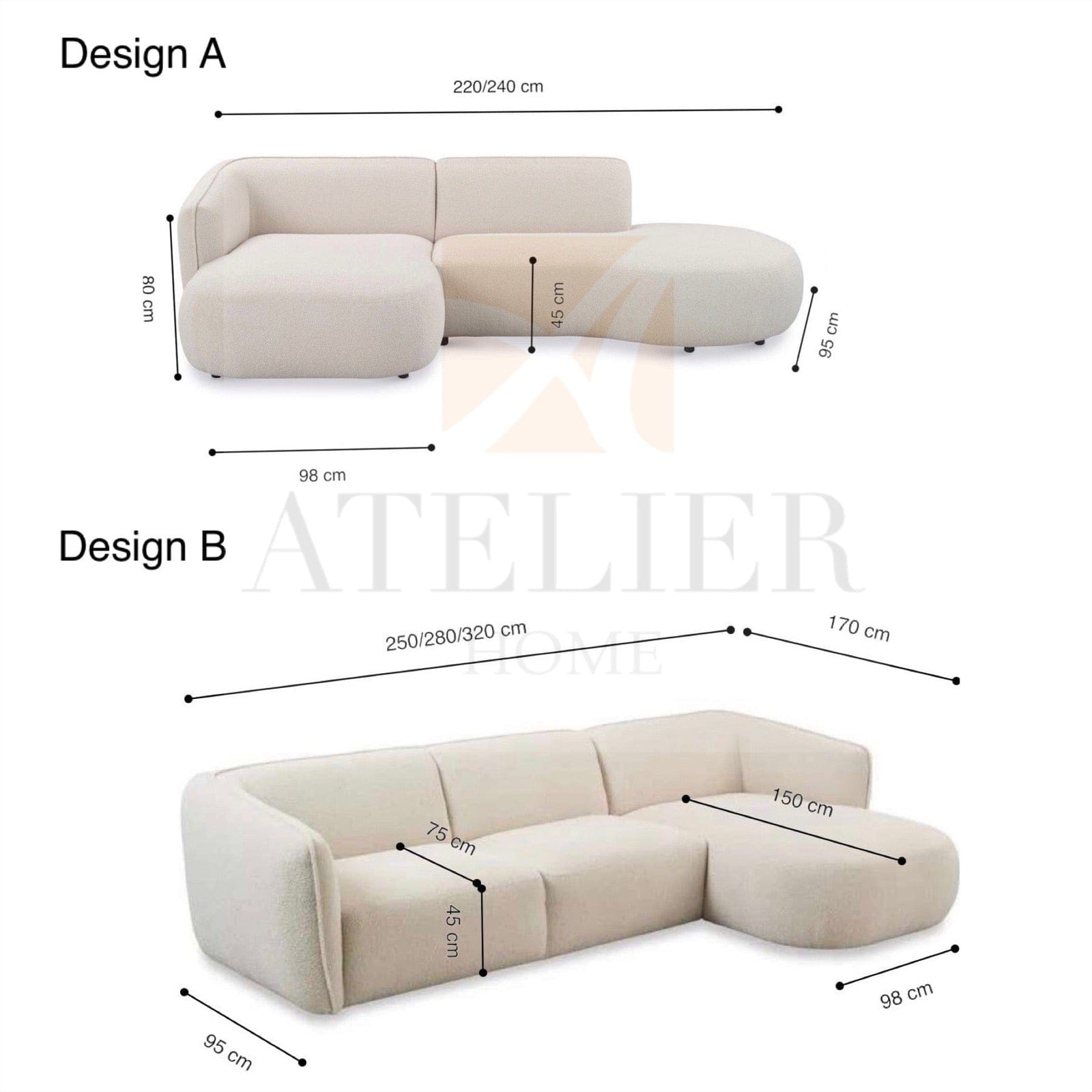 Home Atelier Lourve Sectional Curve Chaise Sofa