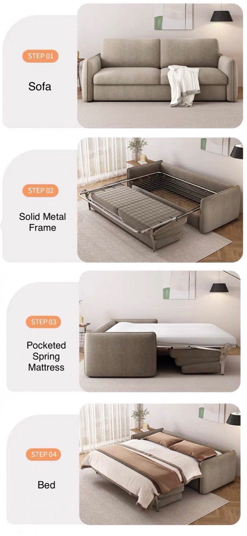 Home Atelier Maisey Scratch Resistant Foldable Sofa Bed with Mattress