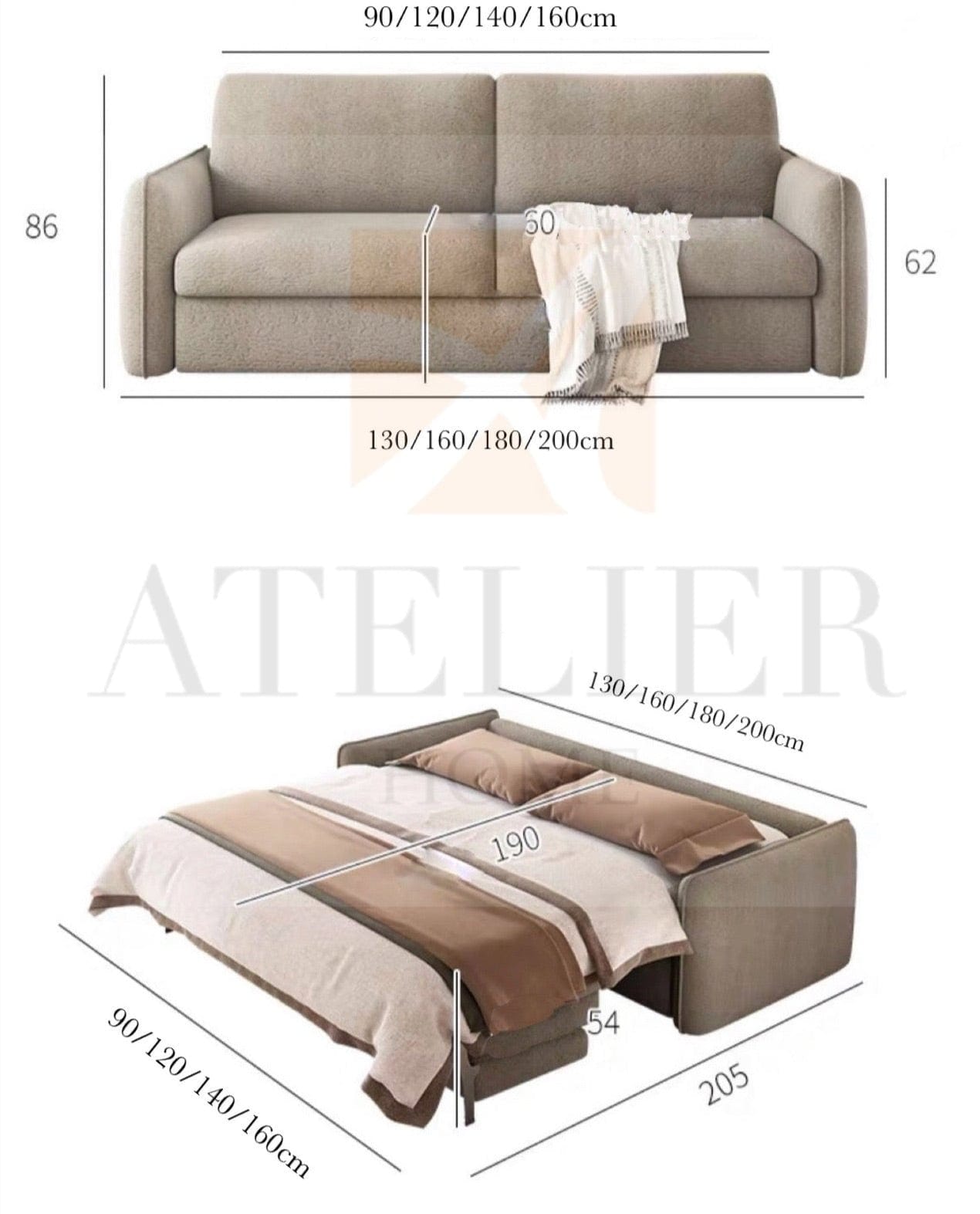 Home Atelier Maisey Scratch Resistant Foldable Sofa Bed with Mattress