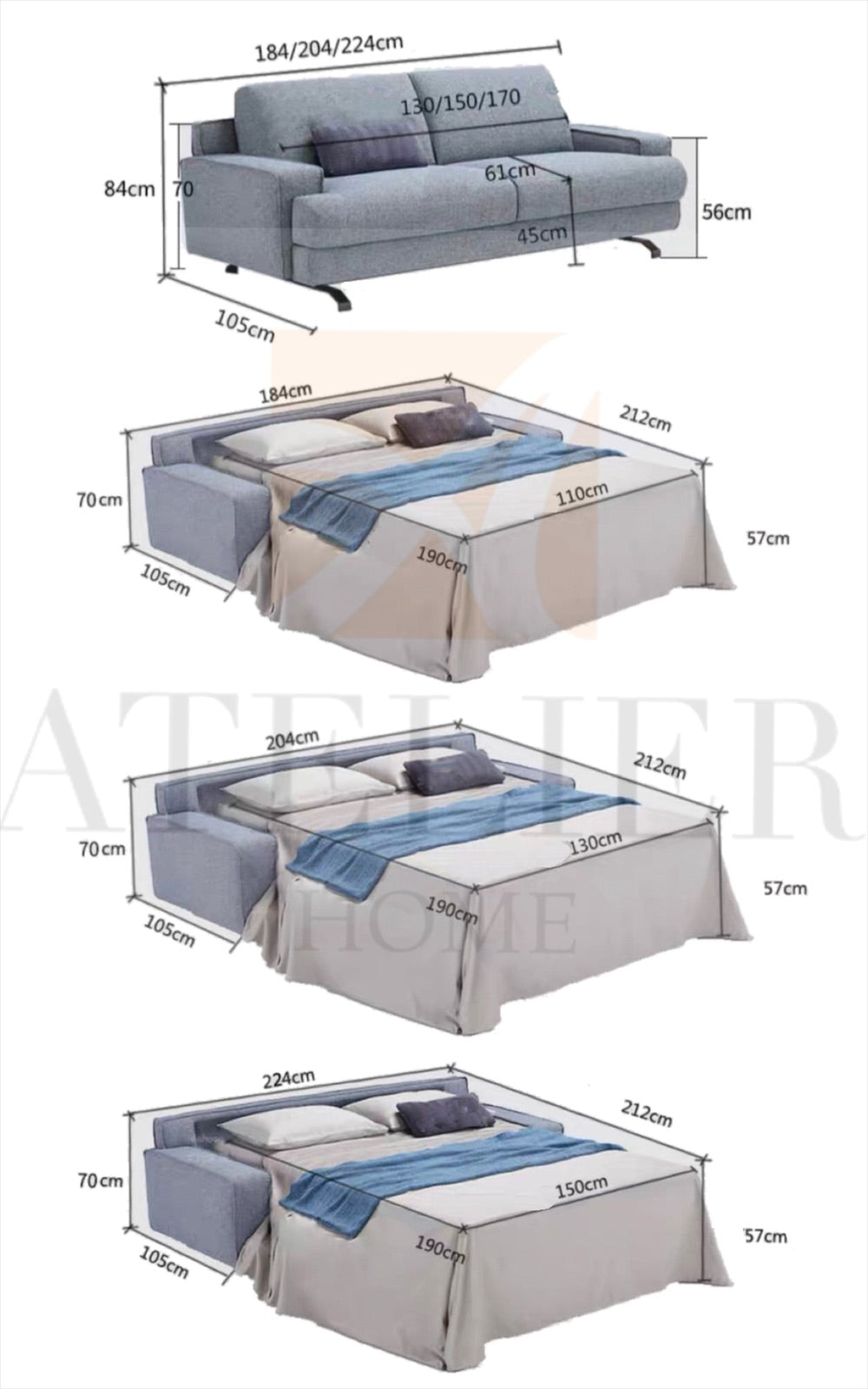 Home Atelier Malcom Foldable Sofa Bed