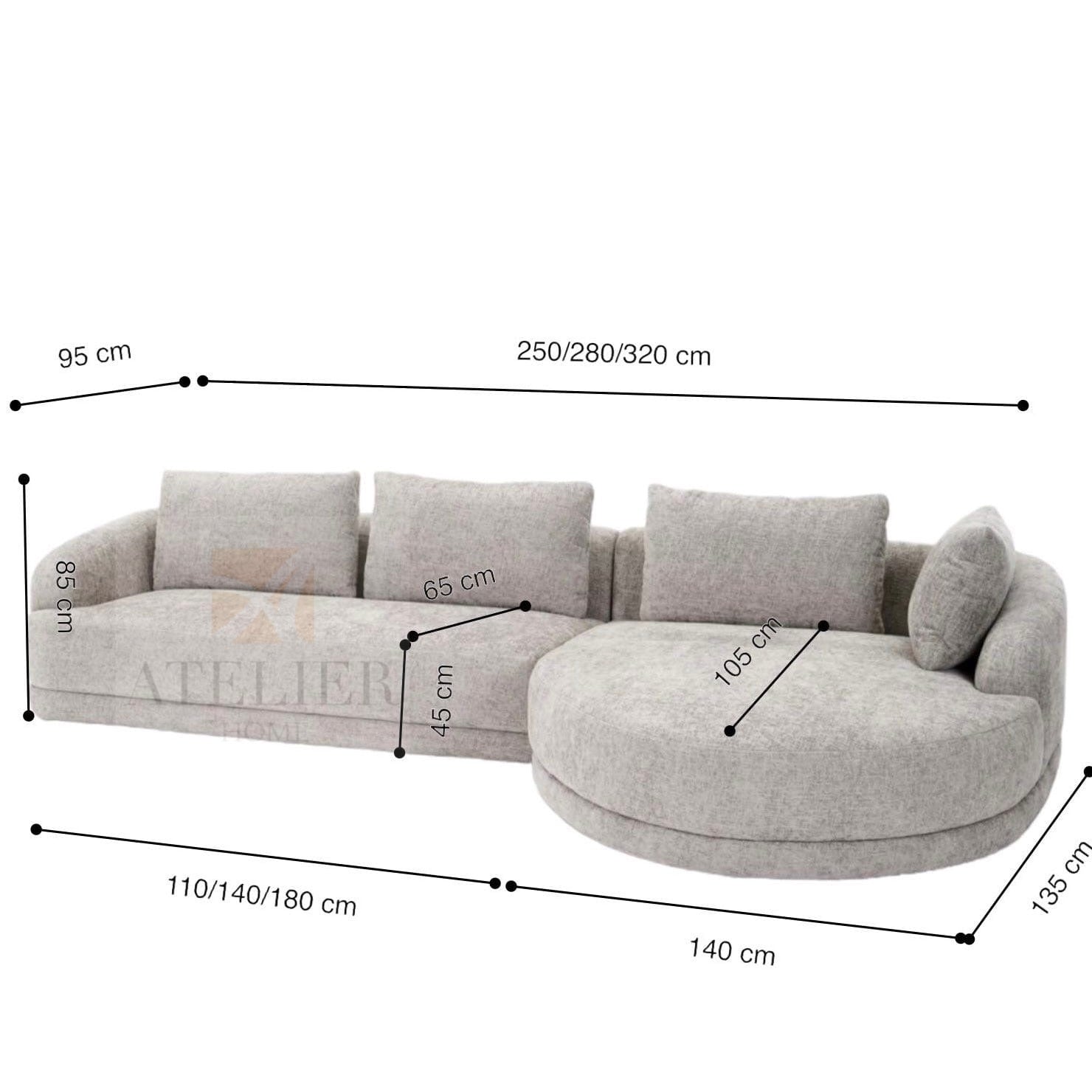 Home Atelier Matthew Sectional Round Chaise Sofa