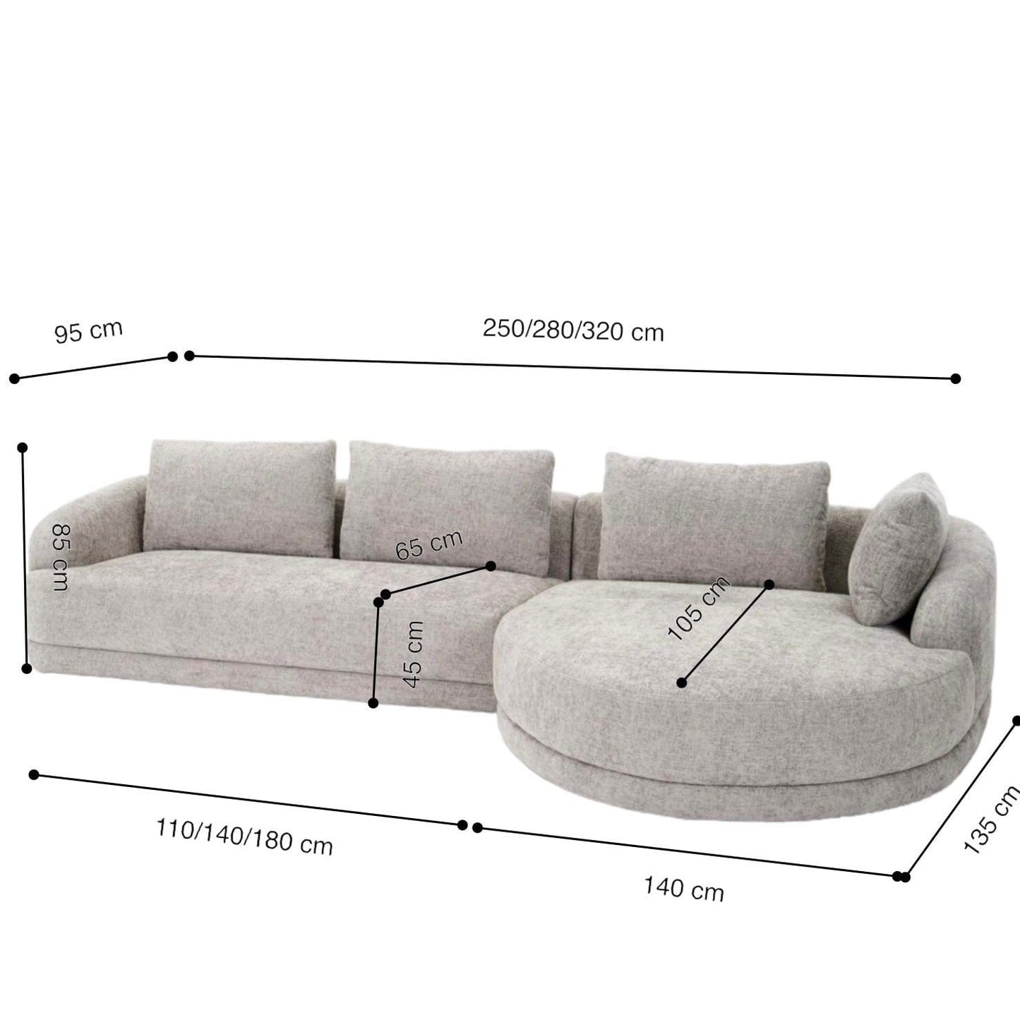 Home Atelier Matthew Sectional Round Chaise Sofa