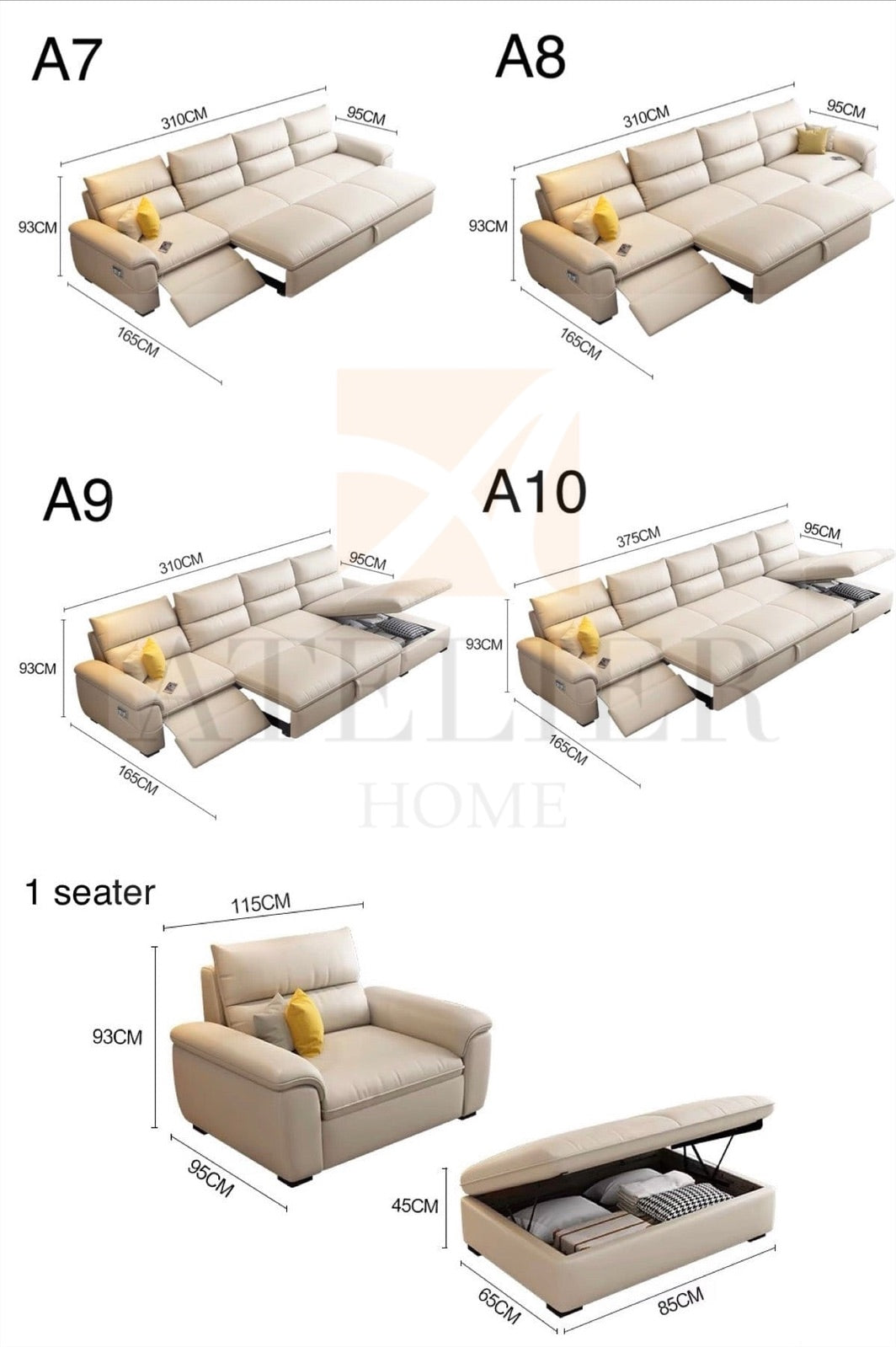 Home Atelier Maurice Electric Recliner Leather Sofa Bed