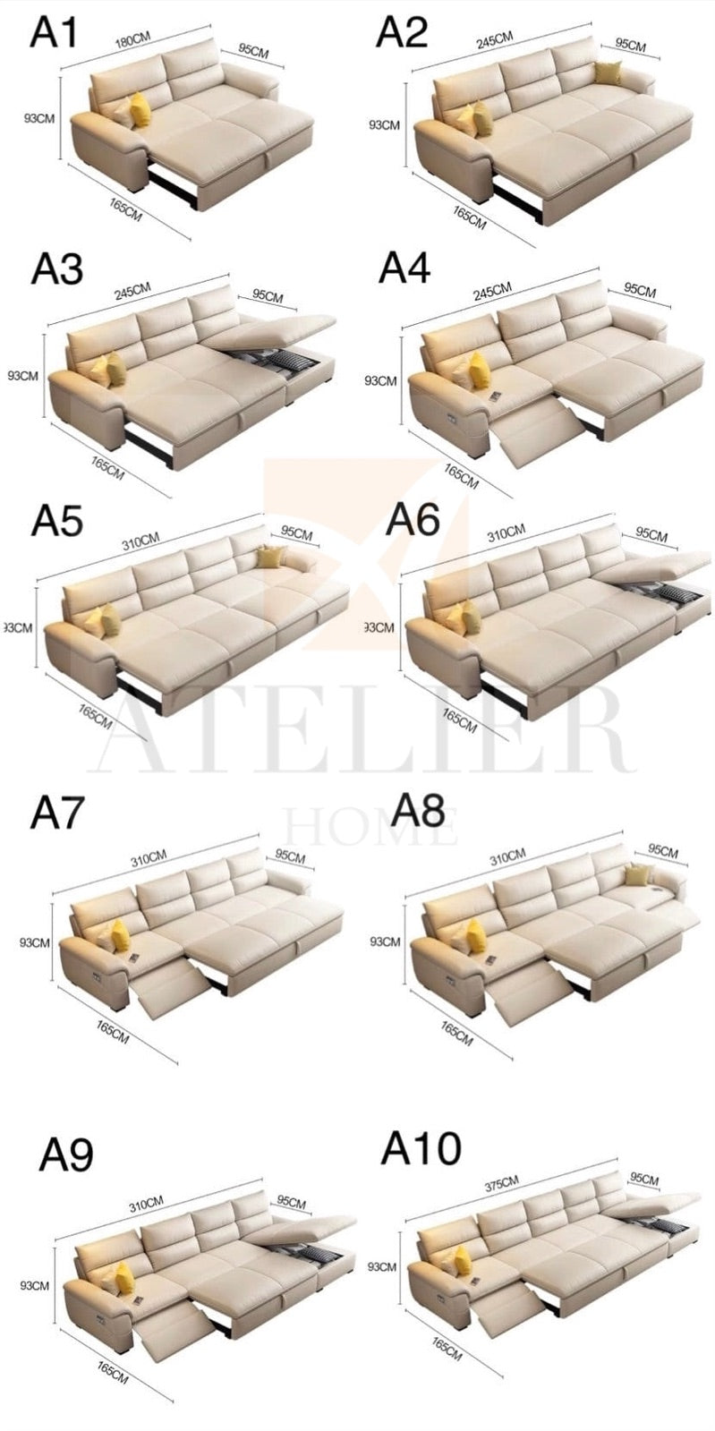 Home Atelier Maurice Electric Recliner Leather Sofa Bed