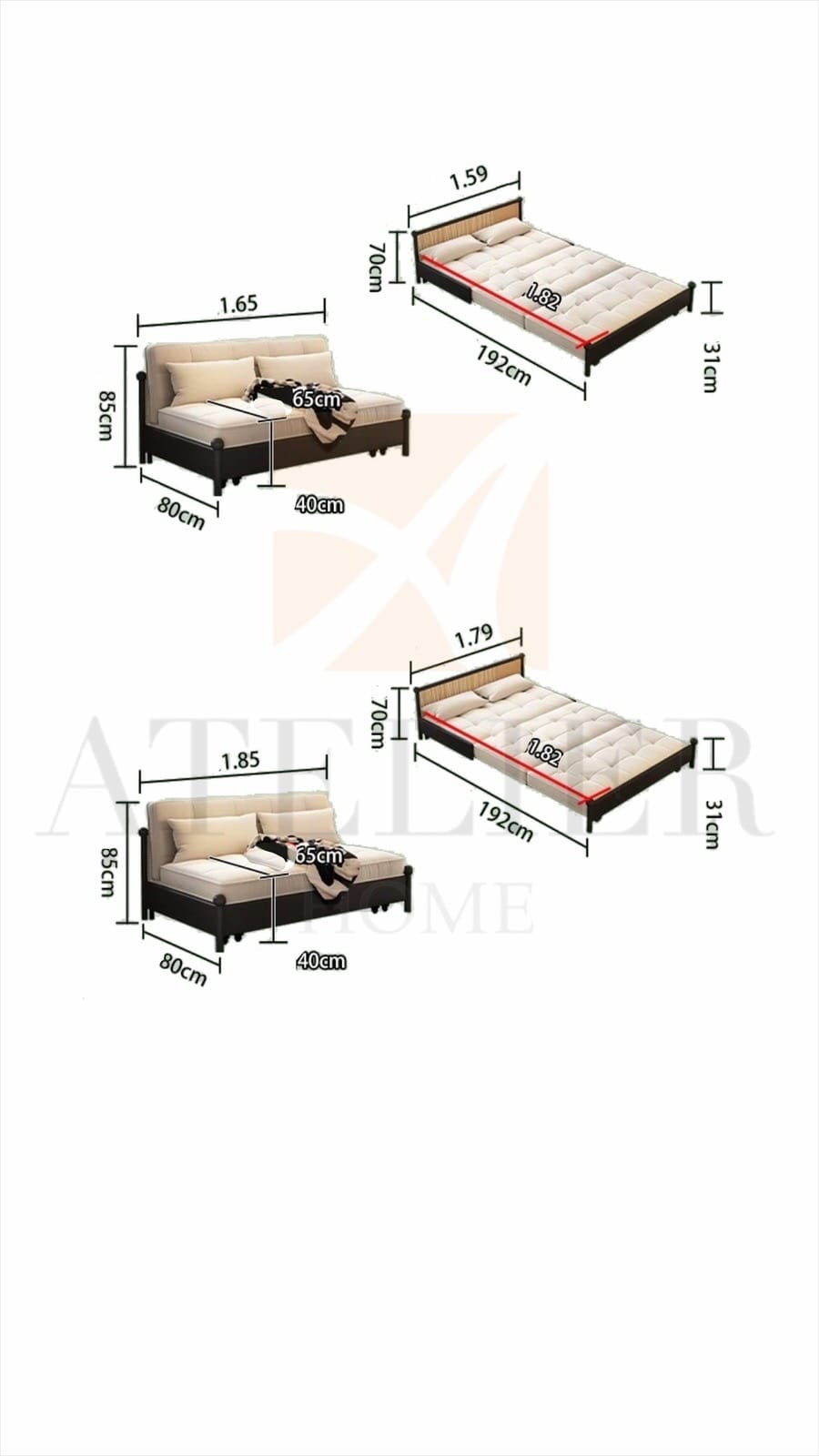 Home Atelier Maxis Wooden Storage Sofa Bed